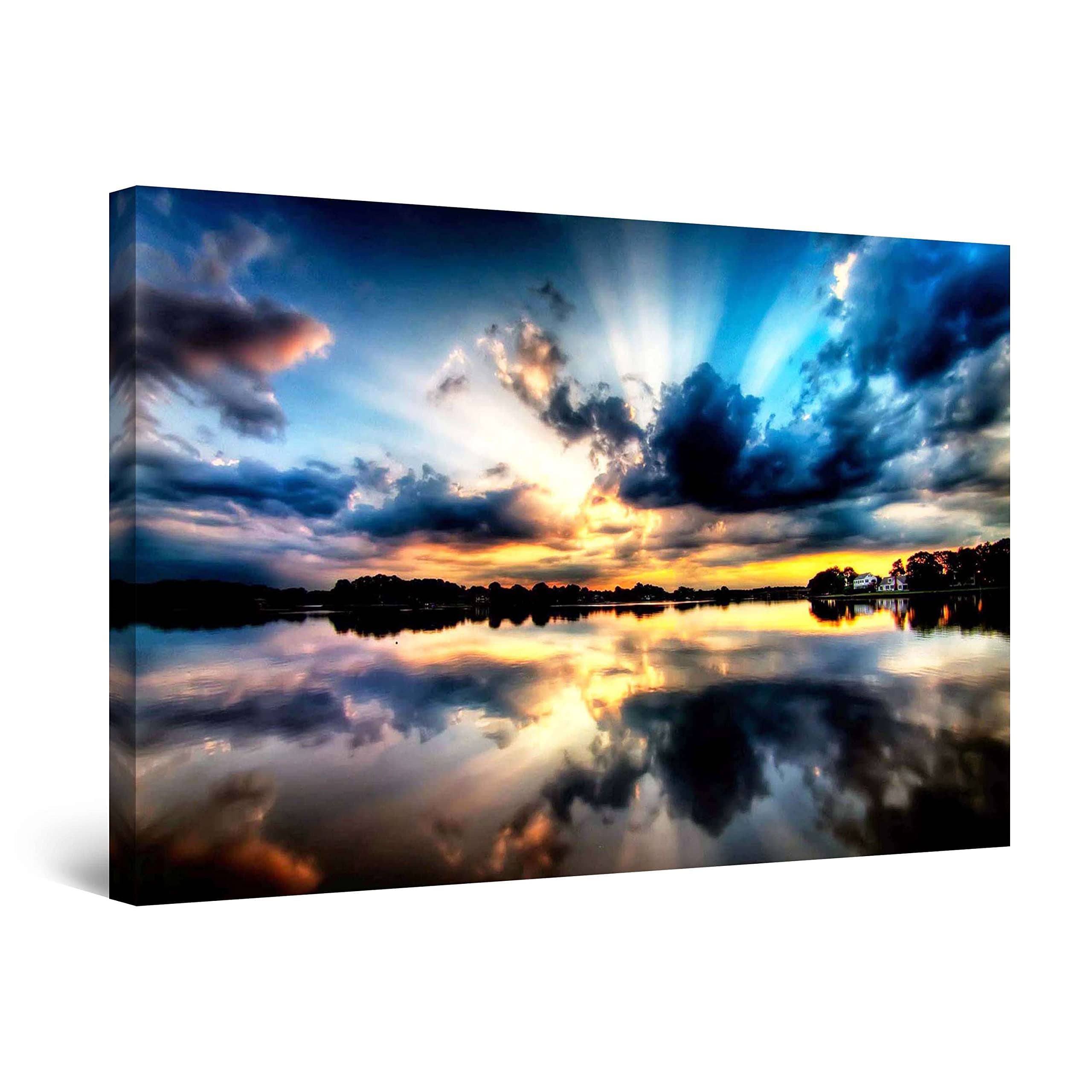 Startonight Canvas Wall Art - Multicolor Sky II, Framed Stretched Print, Modern for Bedroom or Dining Room, Office Ready to Hang Home Decor Unique Luminous Artwork 32" x 48" Day & Night Effect