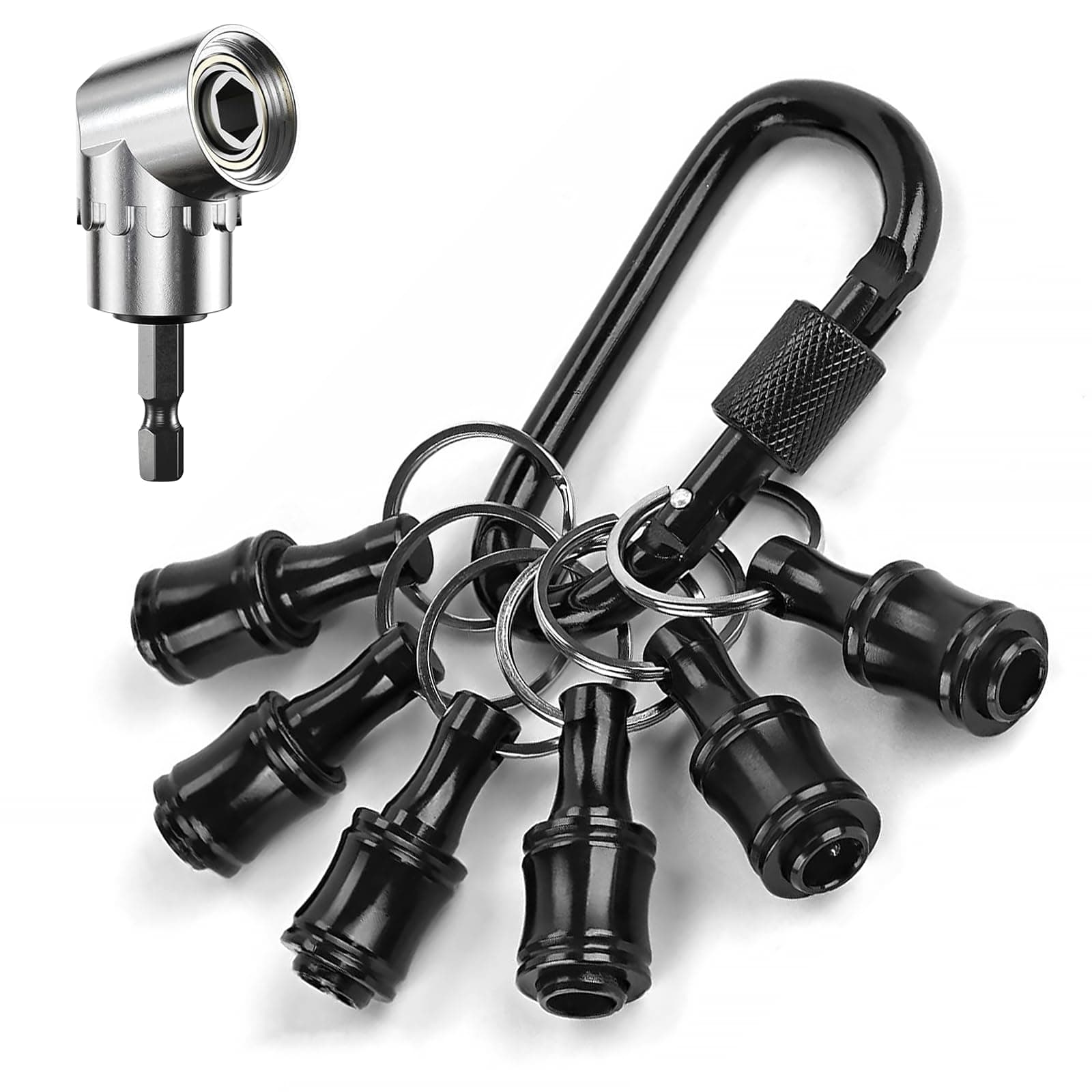 8 Pack 1/4 Inch Hex Bit Holder Keychain, Shank Screwdriver Bits Holder with 105° Right Angle Drill, Extension Quick Change Lightweight Portable Drill Bit Organizer for DIY, Electrical, Woodworking