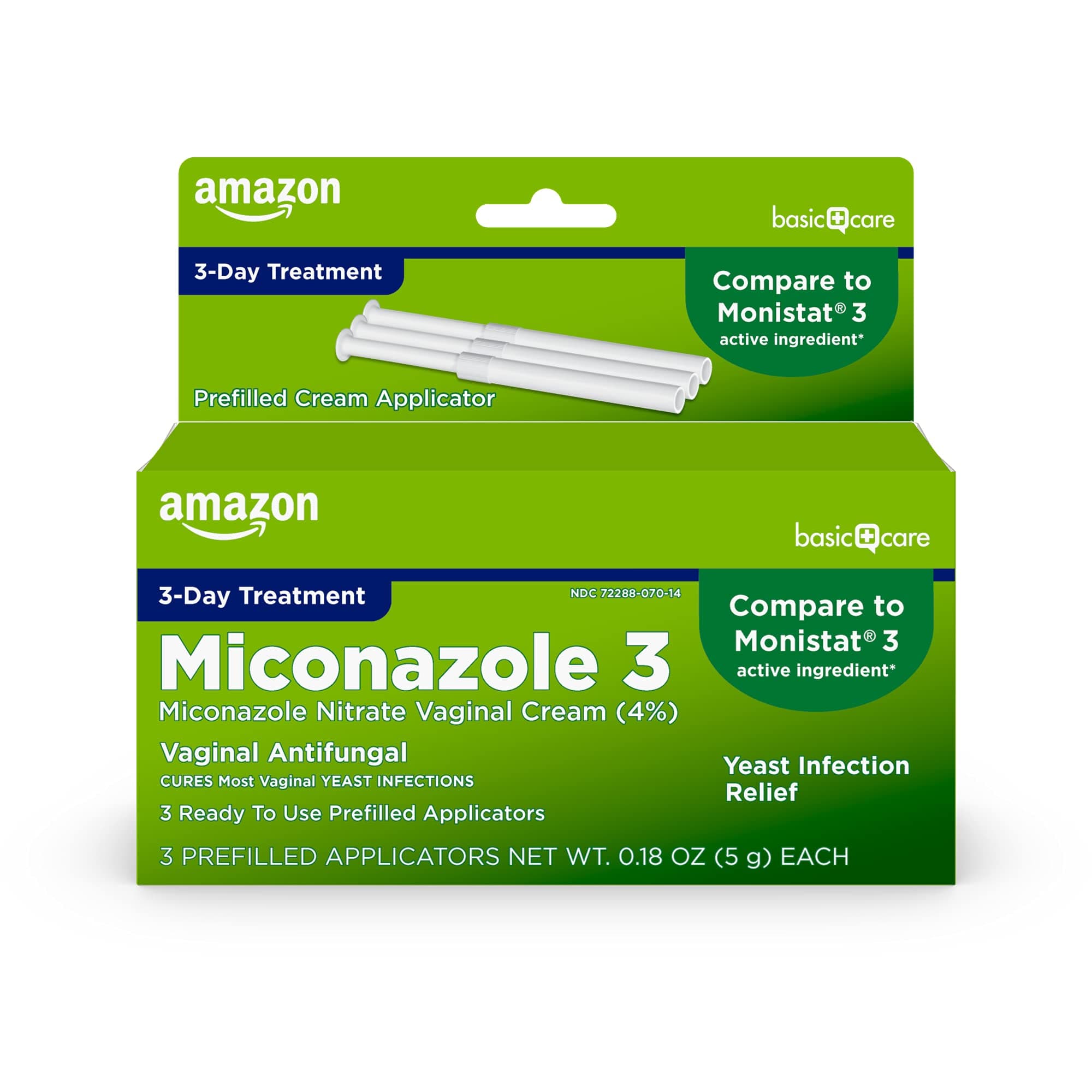 Miconazole Nitrate Vaginal Cream (4 Percent), 3-Day Yeast Infection Treatment for Women with Prefilled Applicators, 0.18 ounce, 3 count