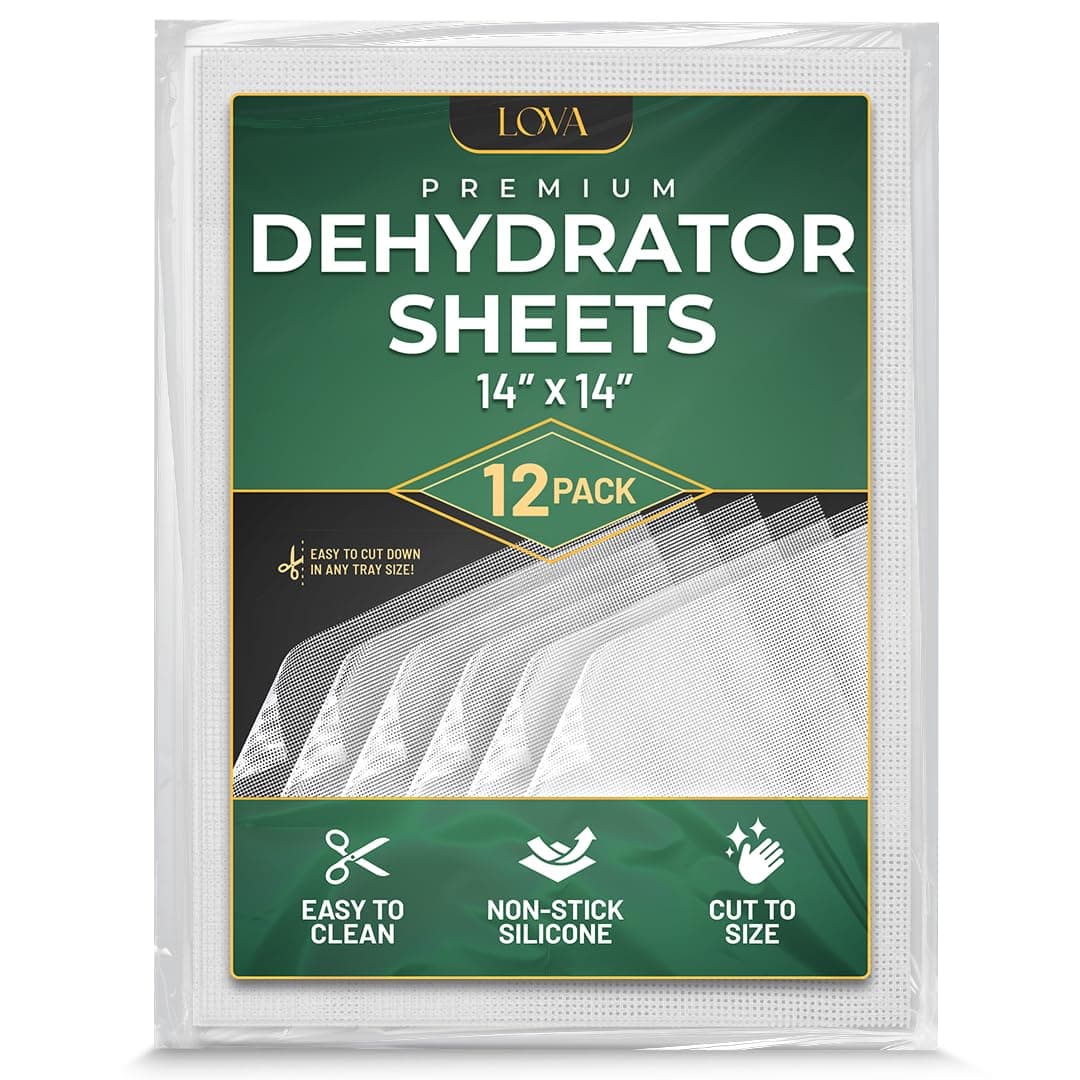 (12 Pack) Silicone Dehydrator Sheets -Jerky, Fruit - Food Dehydrator Mat for Dehydrators like Excalibur, Cosori, Magic Mill, Chefman, Presto, Excaliber, Mesh Dehydrator Trays