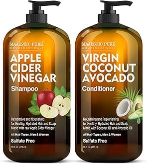 Apple Cider Vinegar Shampoo and Avocado Coconut Conditioner Set - Restores Shine & Reduces Itchy Scalp, Dandruff & Frizz - Sulfate Free, for All Hair Types, Men and Women - 2 x 16 fl oz