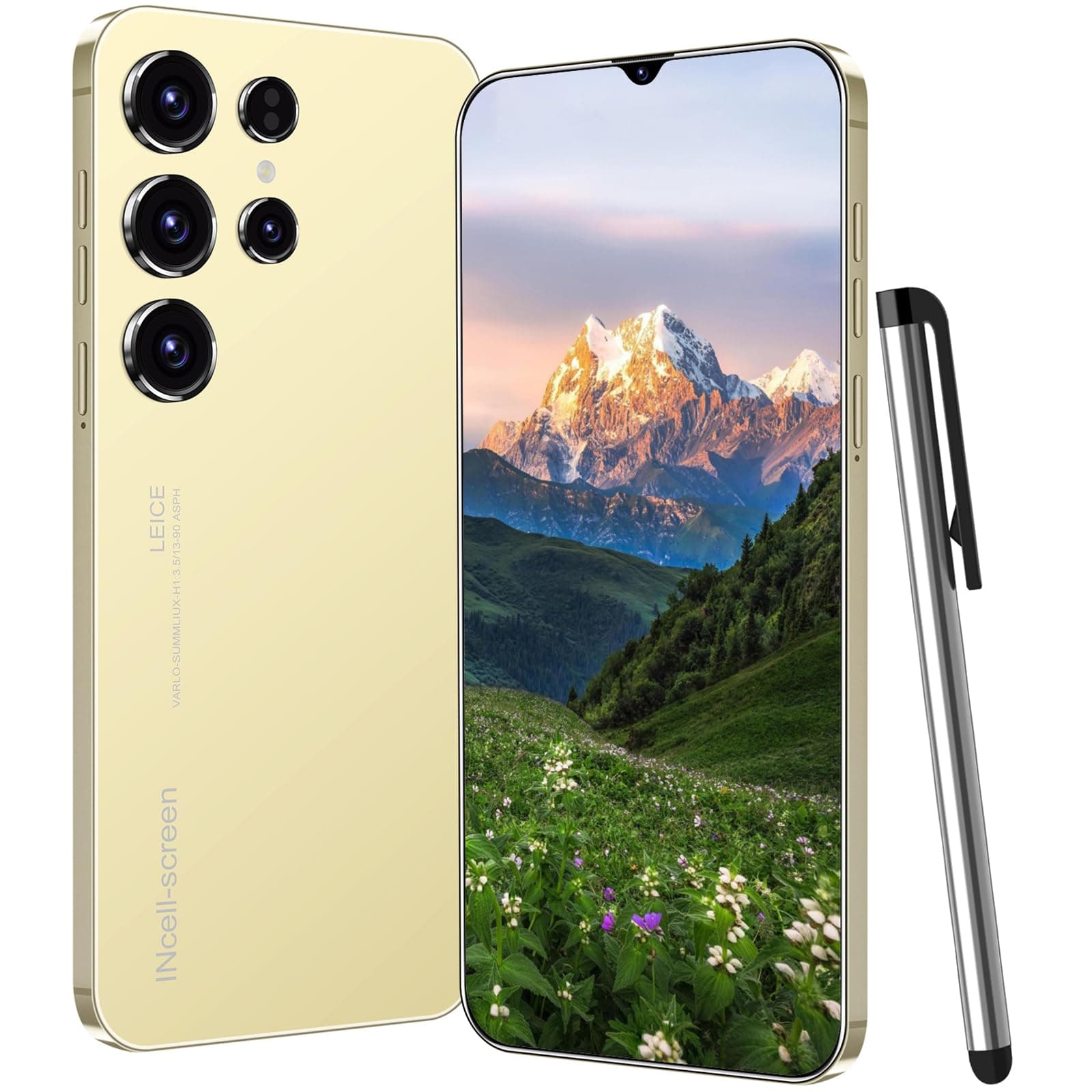 ExAchat C24 Cell Phone, 6.3" Screen Unlocked Android 13 Phones, 4GB+128GB Unlocked Smartphone with Tool Pen, 64GB SD Card, 6000mAh Battery, Face ID, Dual SIM Phone (Gold)