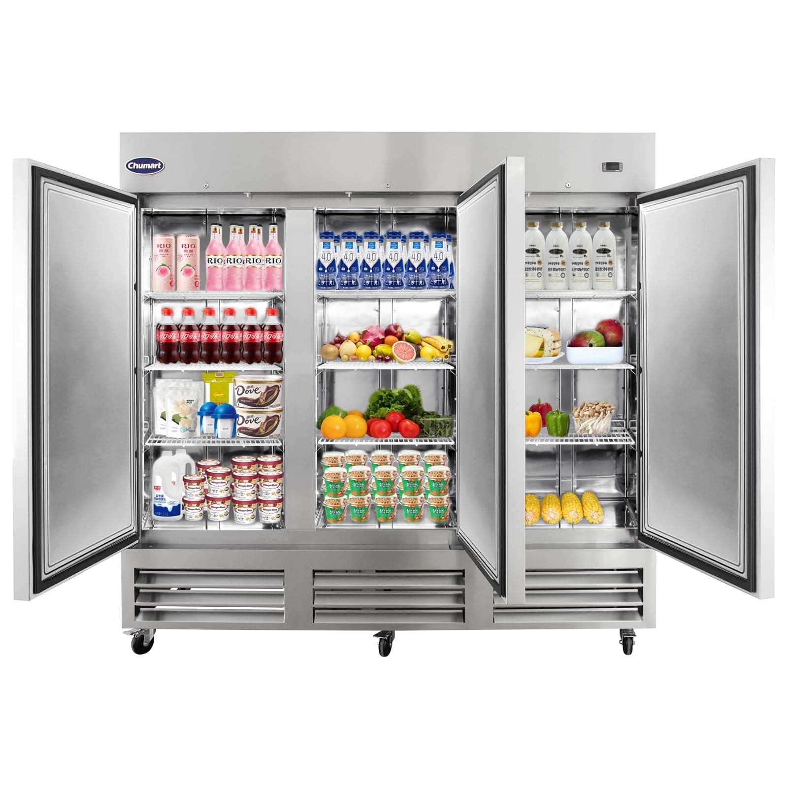 - 81" W Commercial Refrigerator 3 solid Door 72 Cu.ft Commercial Fridge Upright Fan cooling Refrigerator with Digital Thermostat for Restaurant, Bar, Commercial Use, etc