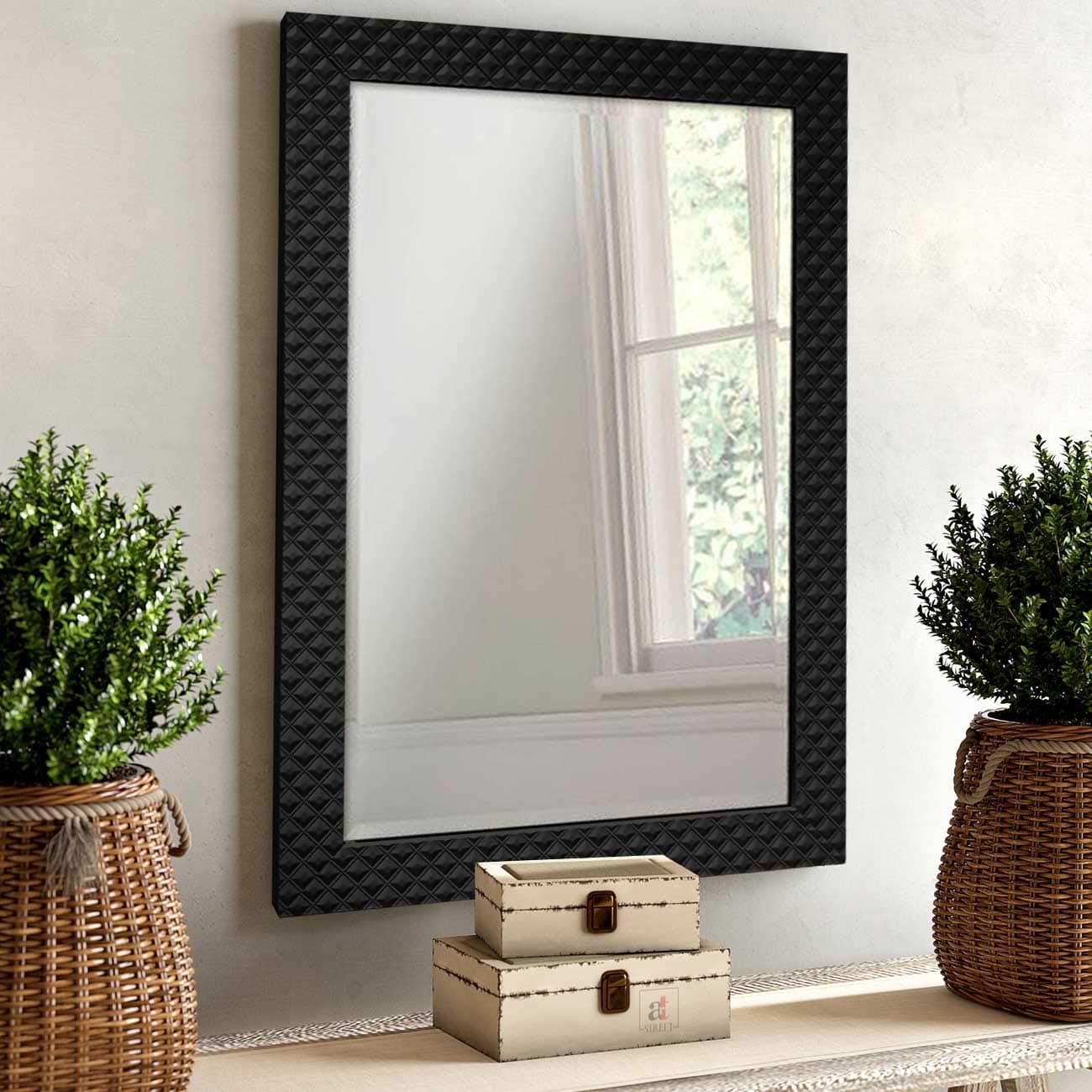 Marble Finish Decorative Wall Mirror Flat Looking Glass Makeup Mirror for Home Decor (Black, Inner Size - 12 x 18 Inch & Outer Size - 15 x 21 Inch)