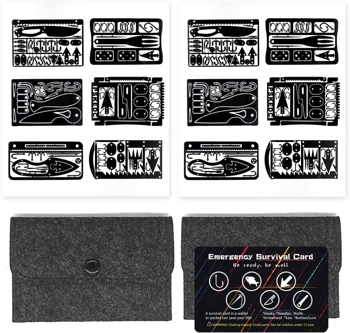 PSKOOK 12 Pcs Survival Multitool Card Emergency Camping Tool EDC Kit in Your Wallet Outdoor Hunting Fishing Hiking Gear