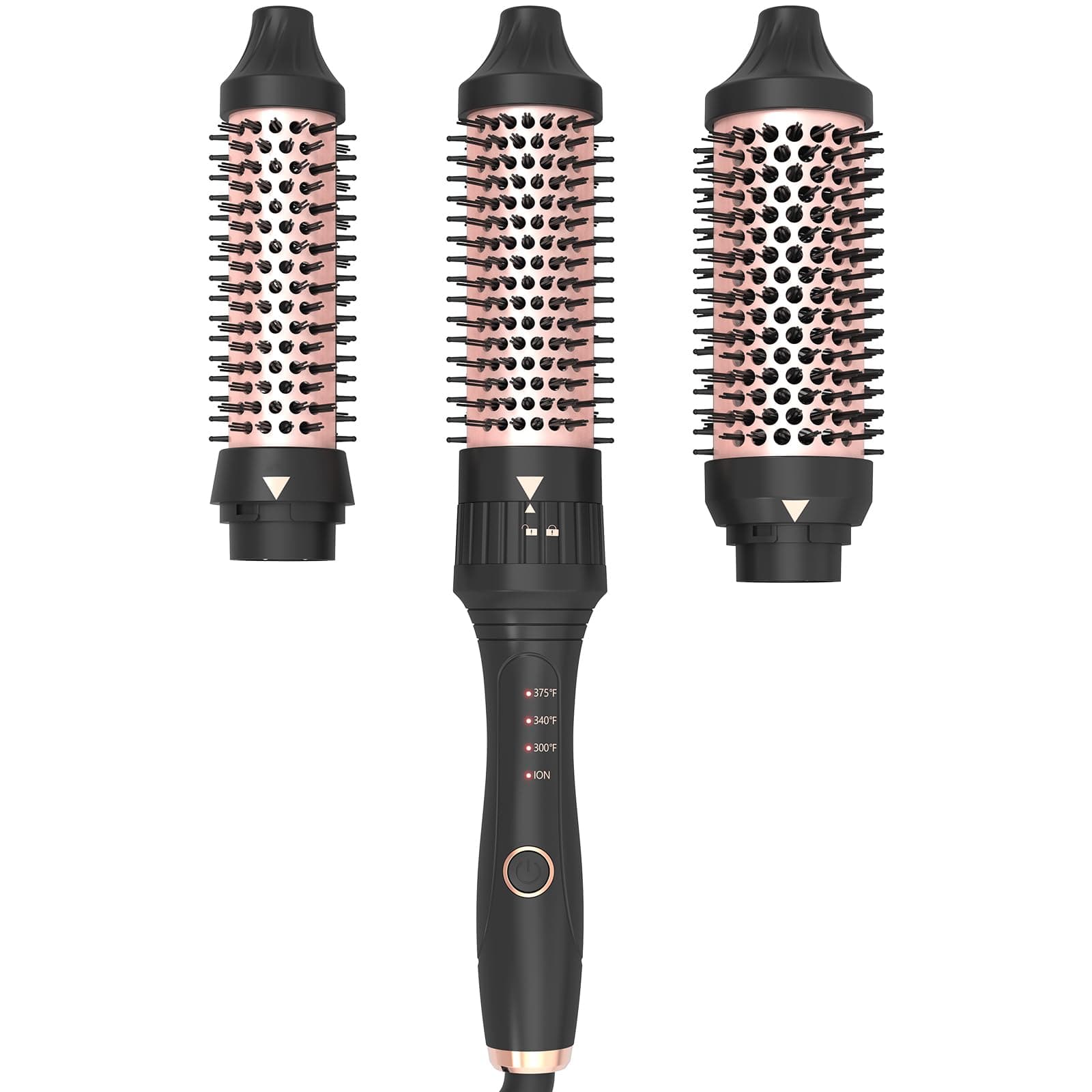 Phoebe3 in 1 Thermal Brush Set Heated Round Brush, Create Loose Volume Curls With Digital Display 3 Heat Settings Ceramic Tourmaline Ionic Hair Curling Wand Dual Voltage 1.25Inch & 1.5Inch & 1.77Inch