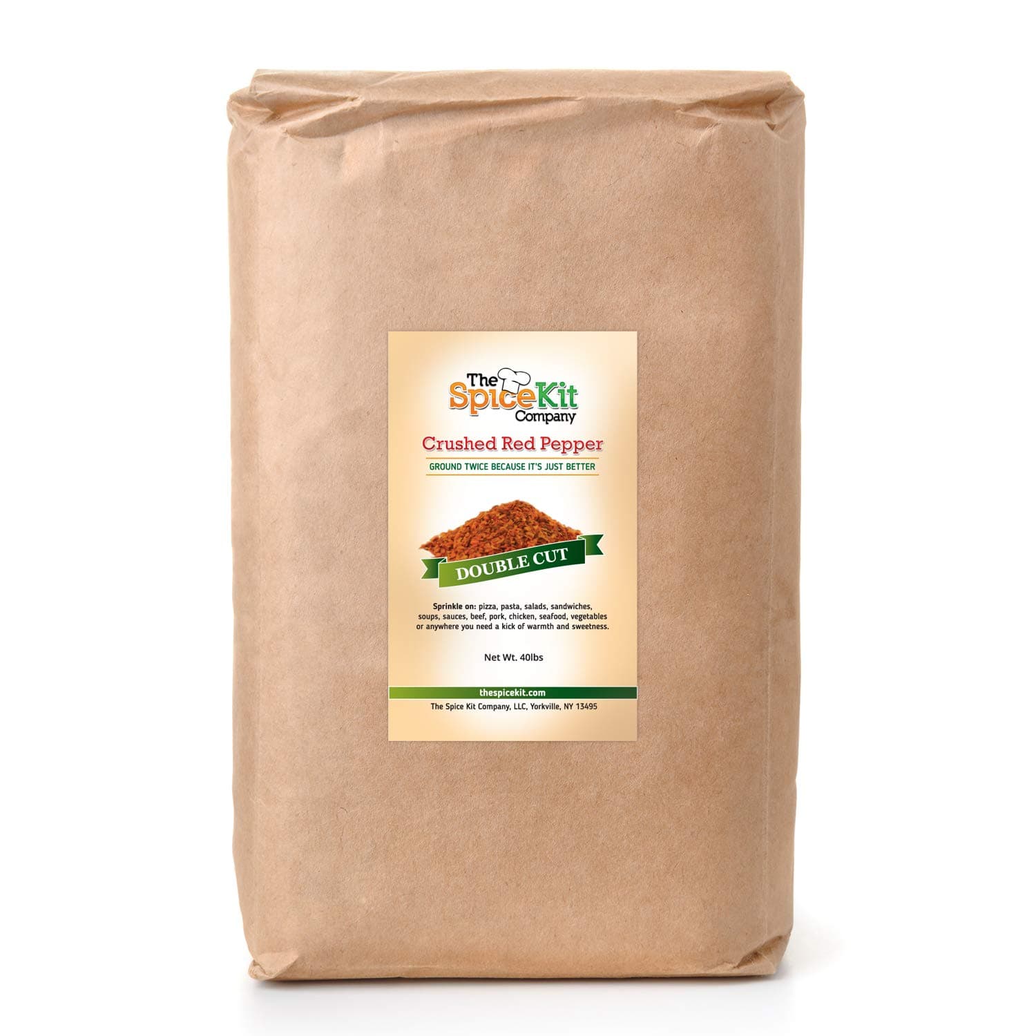 Double Cut Crushed Red Pepper - 50 lbs. - Virtually No Seeds - Red Pepper Flakes - Medium Hot Spice - Great Foodie Gift