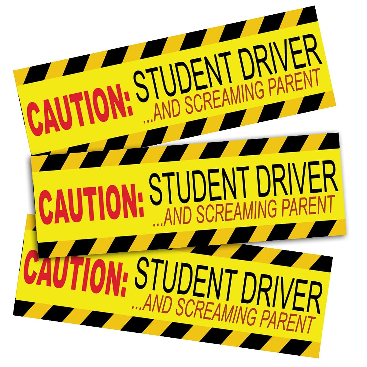Student Driver Magnetic Sticker - Caution Student Driver and Screaming Parent 3 Pcs Funny Premium Quality Car Safety Vehicle New Driver Yellow Reflective Sign