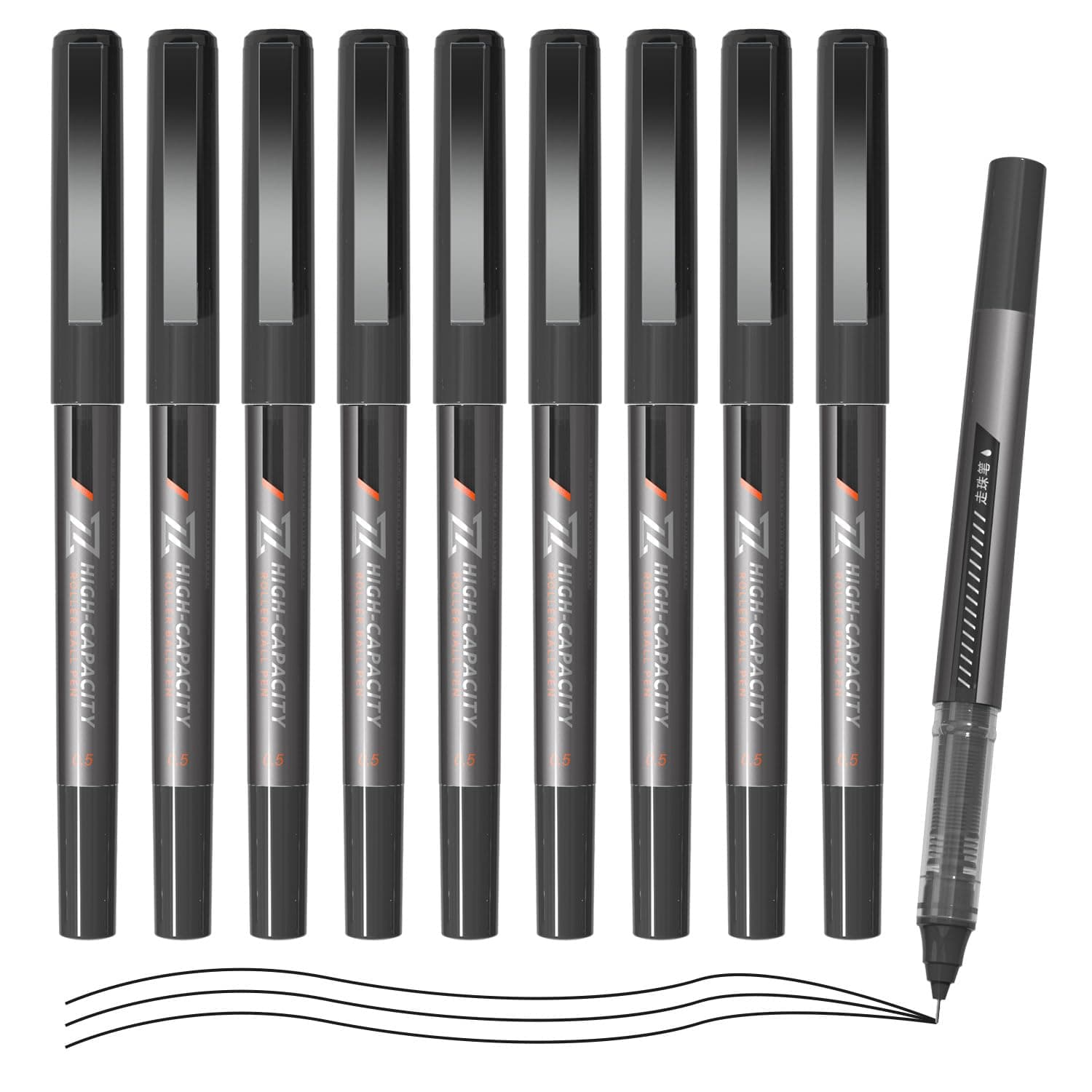 M&G 10 Pcs Fine Point Pen Liquid Rollerball Pens, 0.5mm Black Ink Pens Ultra ...