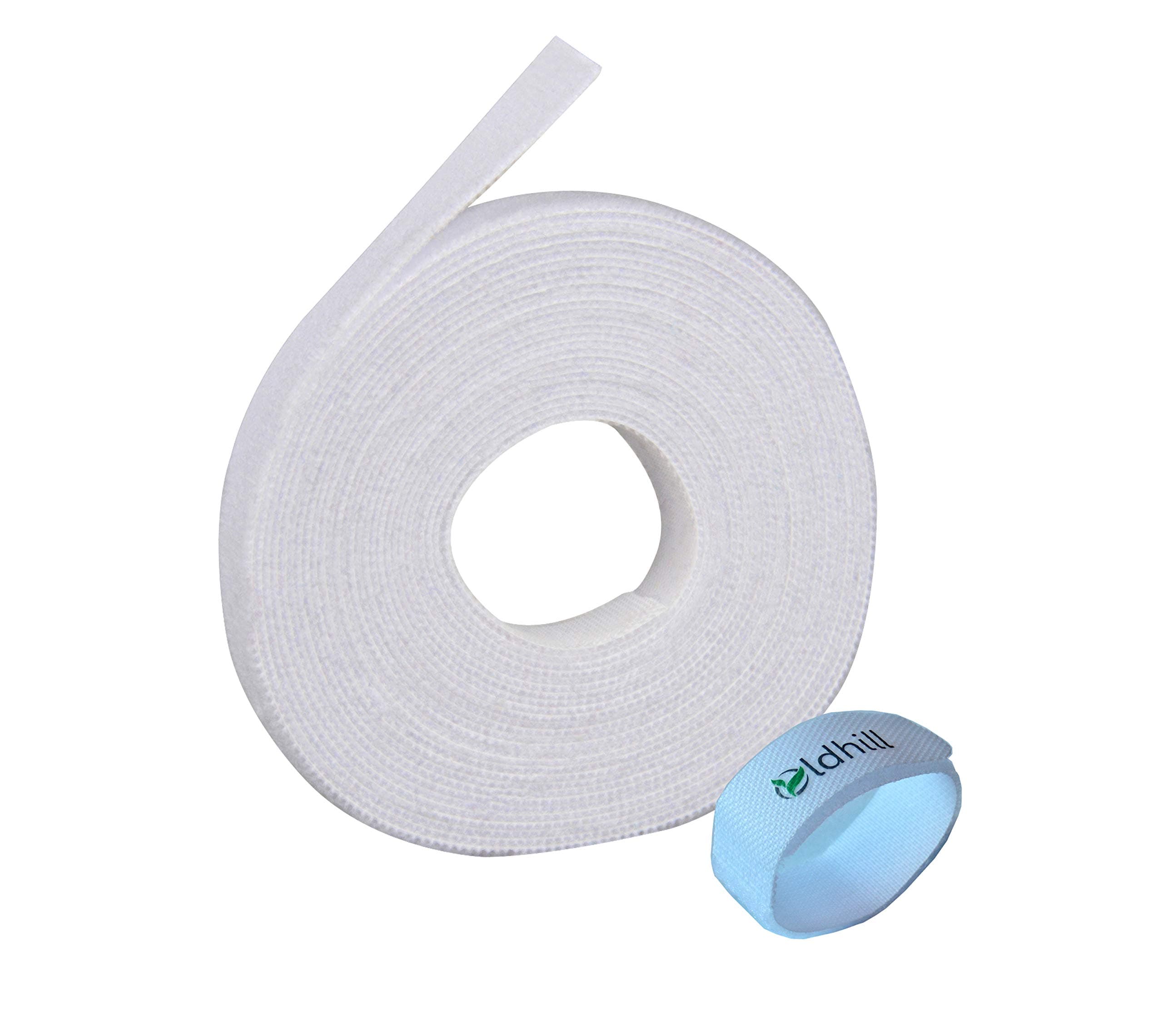 Fastening Tapes Hook and Loop Reusable Straps Wires Cords Cable Ties - 1/2" Width, 15' x 3 Rolls (White)
