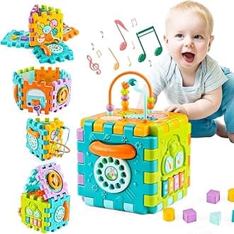Storio 6 in 1 Learning Activity Cube Educational & Learning Activity Toy Including Blocks, Clock, Alphabets-Tree,Transportation Vehicles,Music Keyboard & Mirror for Kids, Multicolor - Activity Cube