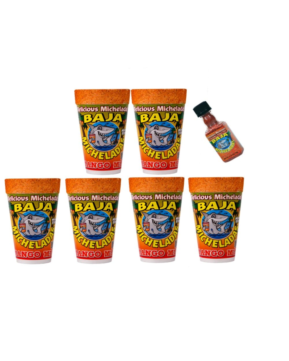 6-Pack Baja Michelada Mix in a 24oz Cup Ready To Use, Plus Michelada Shaker Original Flavor For Beer, Bloody Mary And Fruits and Vegetables - Mango Flavor