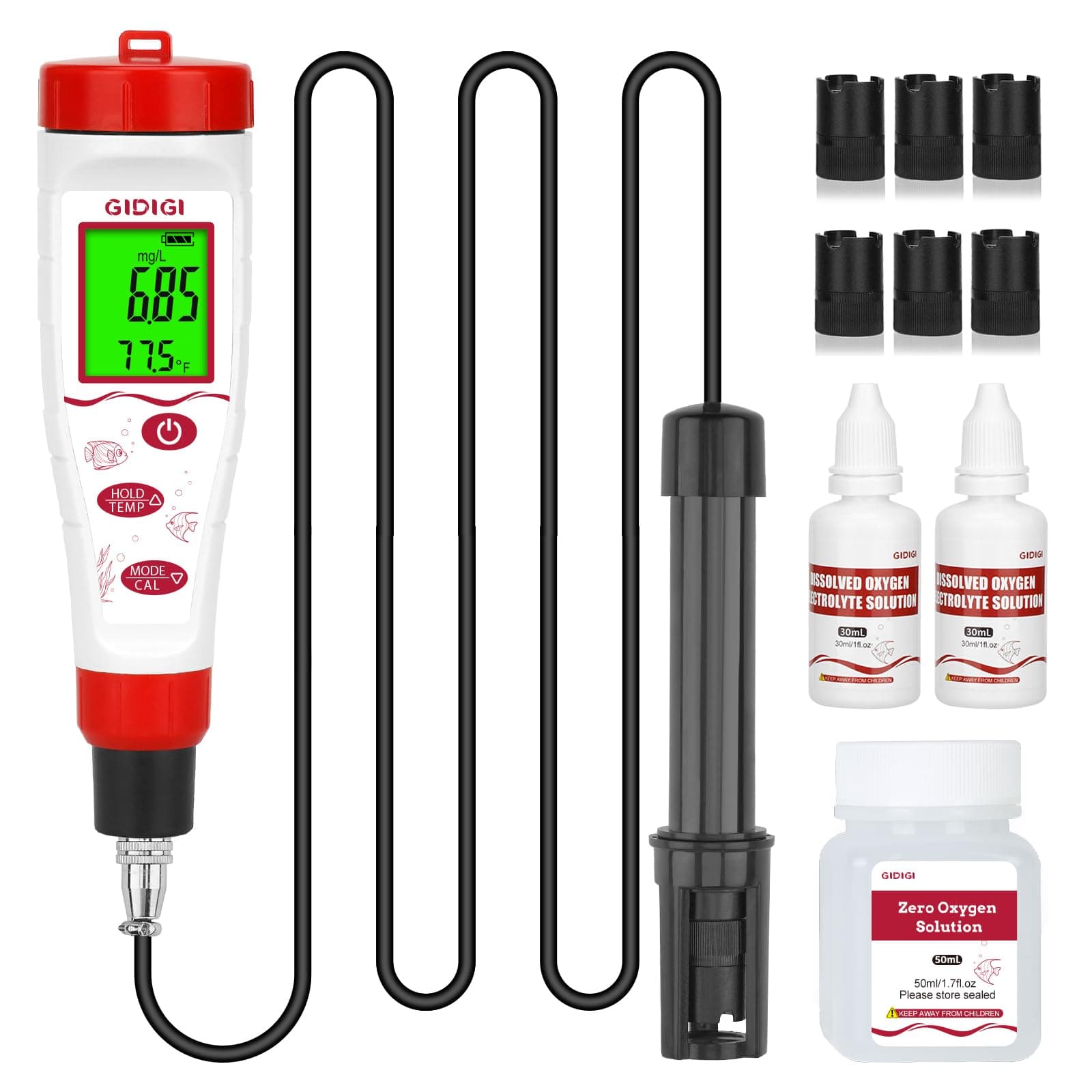 Digital Dissolved Oxygen Meter, GIDIGI Dissolved Oxygen Tester with ATC, DO Meter with 9.84ft DO Probe Cable, Dissolved Oxygen Test Kit for Aquarium, Ponds, Fish Tank Range 0.0‑40.0 Mg/L