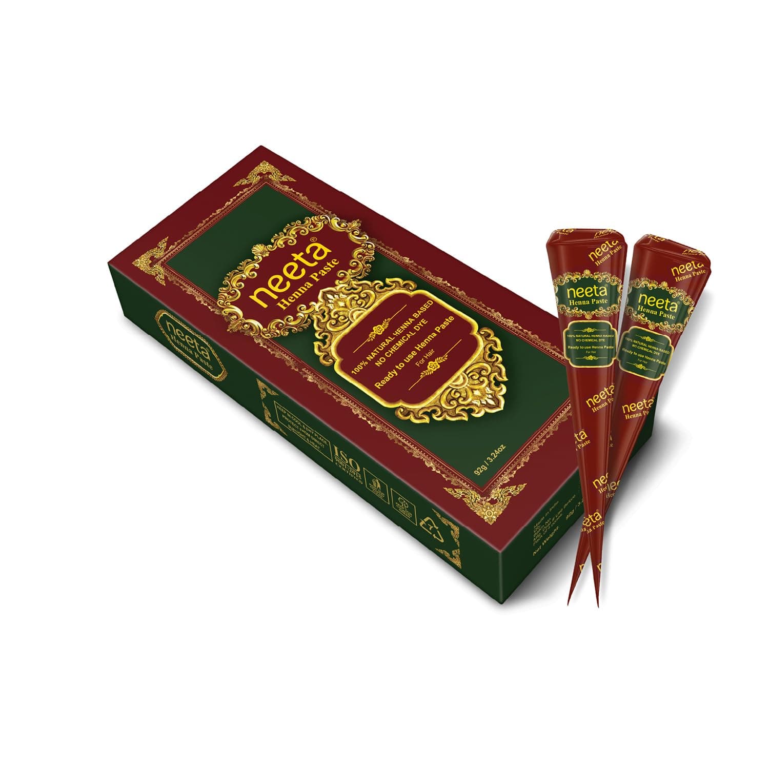 4 Pack 100% Natural Ready to Use Henna Paste Hair Dye Cones Reddish Brown Color tubes color for women Perfect for Spot hair coloring, Long-lasting and Cruelty-Free