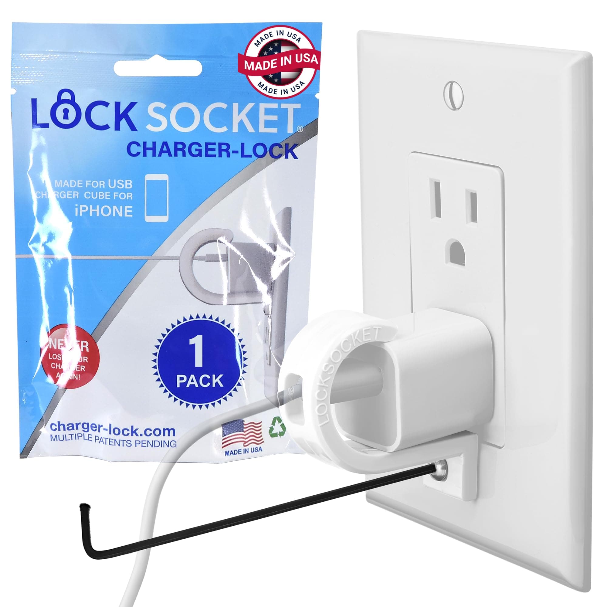 Lock Socket Charger Lock Original USB Cube - Anti Theft Cord & Outlet Lock, Firmly Secures for Apple iPhone 16/15/14/13/12/11/ X/MAX/XR/8/7, iPad, iPod, Samsung and More -Child-Safe - Made in USA