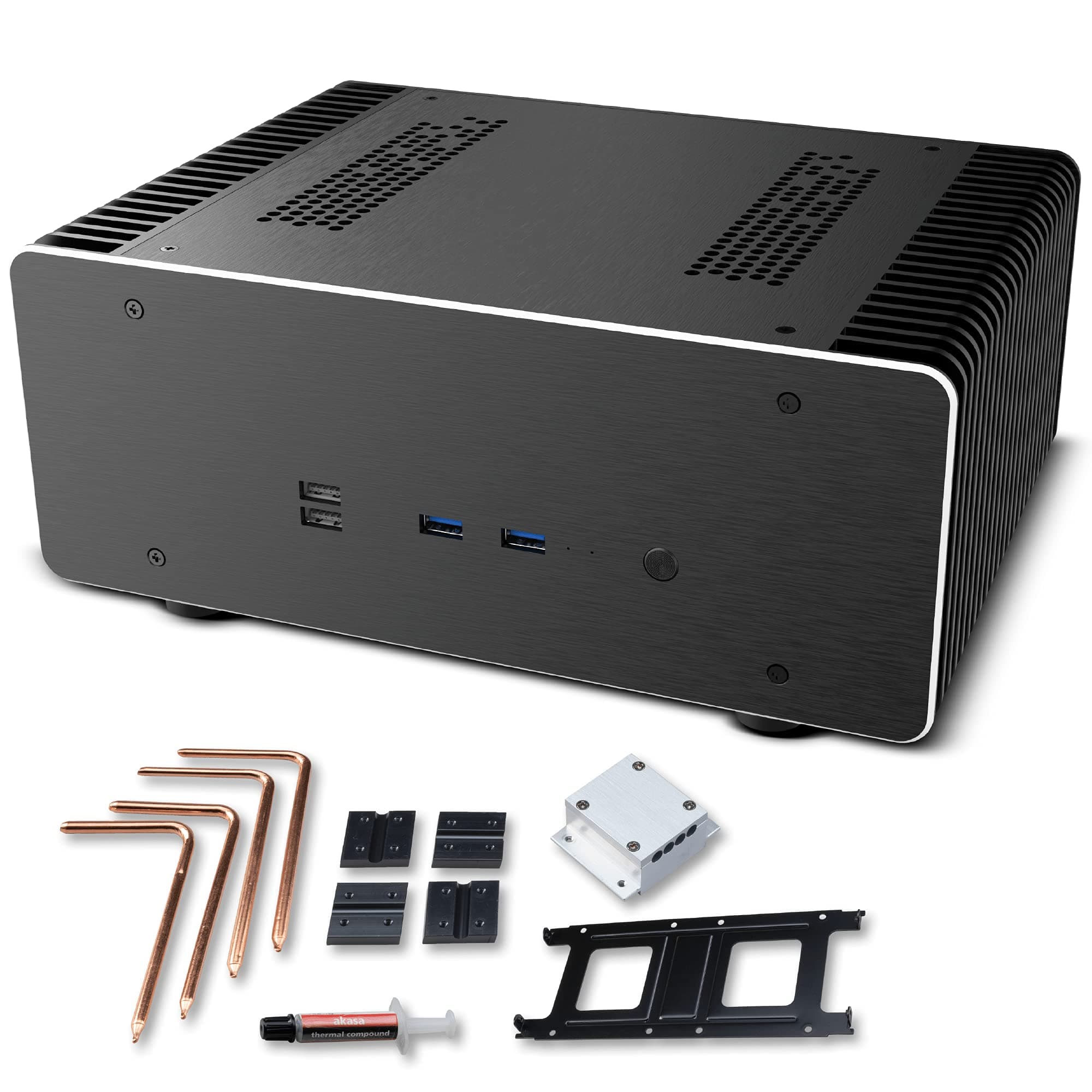 Maxwell Pro | HTPC Media Center Fanless Case for Mini ITX | Efficient Cooling & Truly Silent | 100% Aluminum Body & Thermal Kit, Copper Heatpipe | Compatible with Intel AMD Boards | A-ITX48-M1B