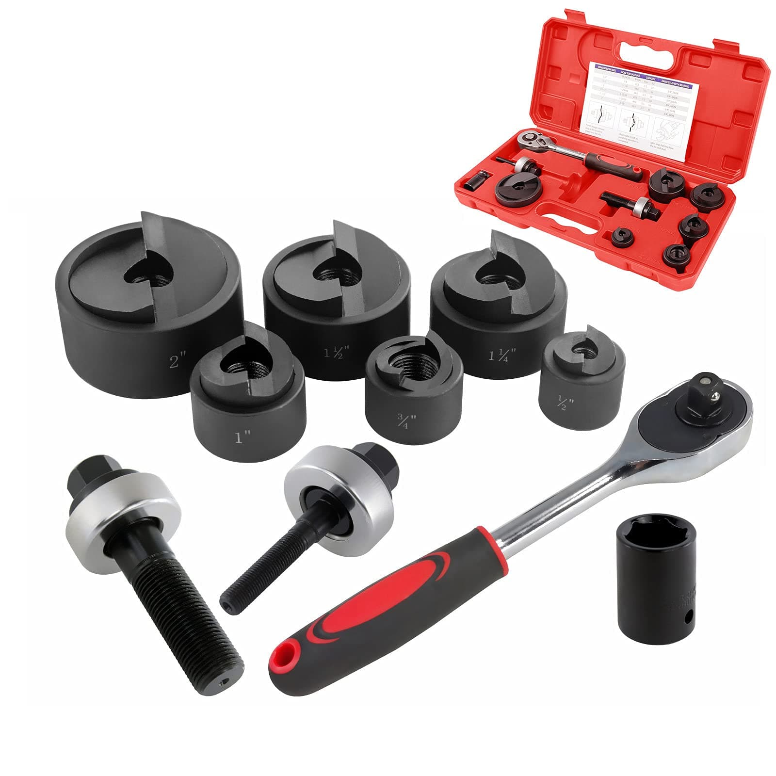 Ratchet Knockout Hole Punch Driver Kits 1/2 to 2 inch SLUG-Buster Knockout Electrical Conduit Hole Cutter Sets KO Tool Kit (CC-60)_