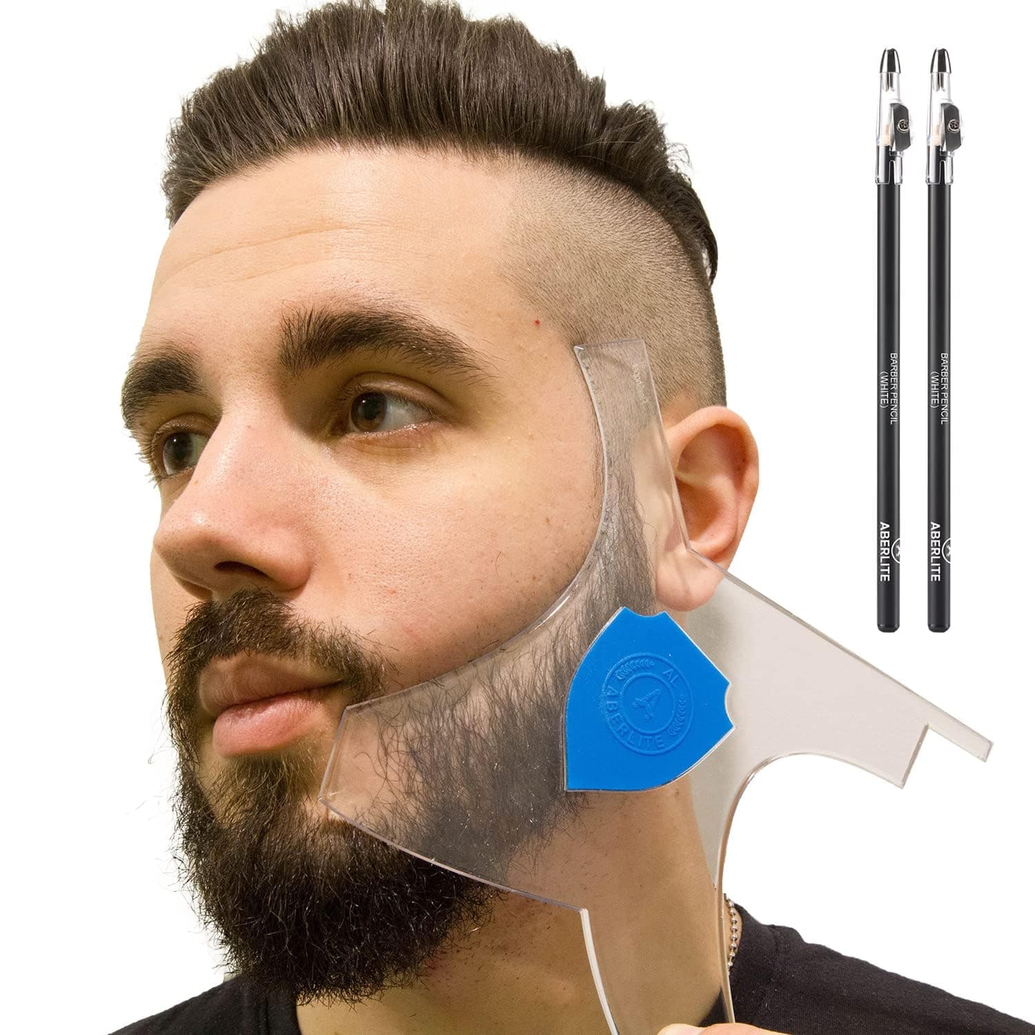 ClearShaper 3.0 - Beard Shaper Kit w/Two Barber Pencils - Premium Shaping Tool - 100% Clear | Many Styles - The Ultimate Beard/Hair Lineup (US Patent) - Stencil Guide Template Outliner