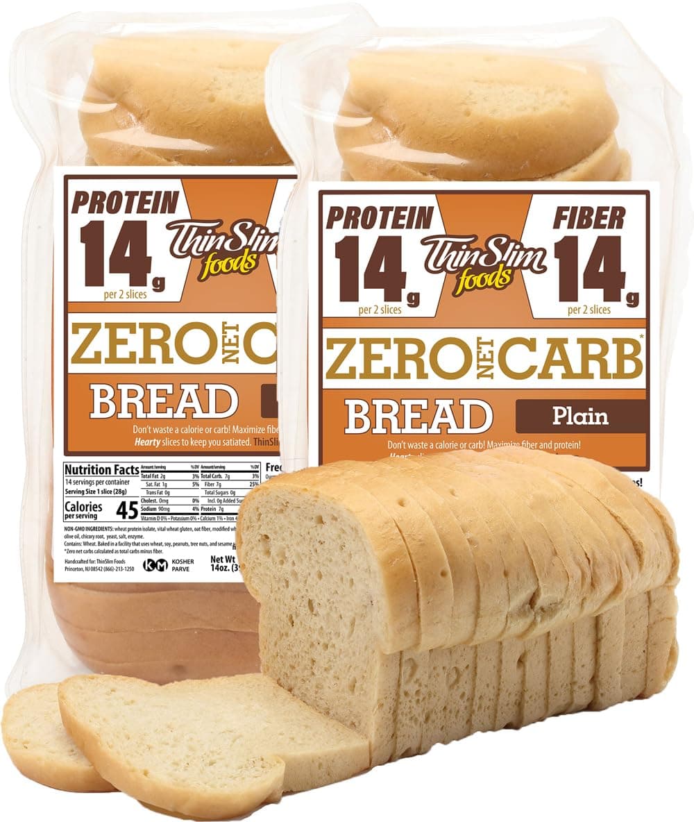 ThinSlim Foods Zero Net Carb Keto Bread | Low Carb Bread | Protein Bread | Plain (Pack of 2)