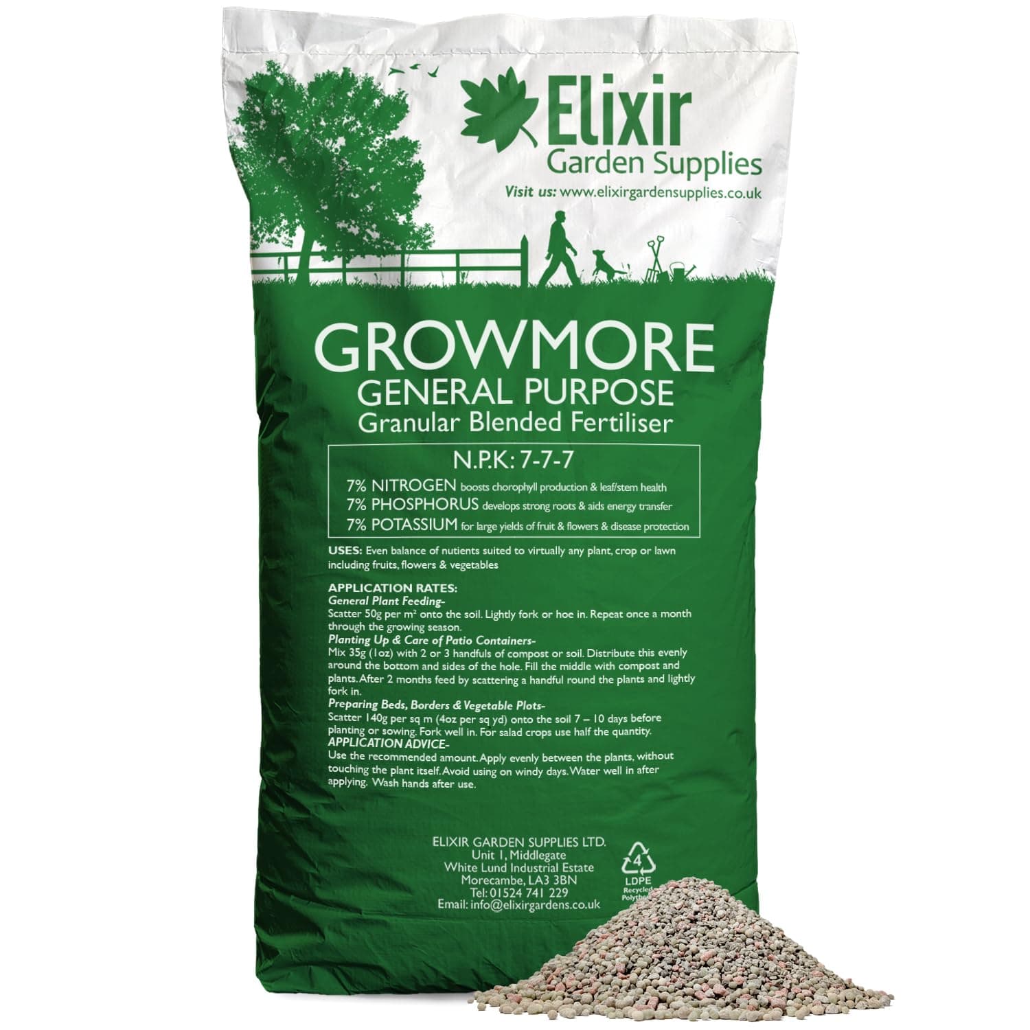 Elixir Gardens Growmore 7-7-7 Special Blend All Round General Purpose Fertiliser 20kg