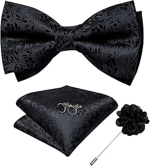 DiBanGu Silk Paisley Bow Tie for Men with Pocket Square Lapel Pin Cufflinks Pre-tied Bowtie Set for Wedding Party Prom