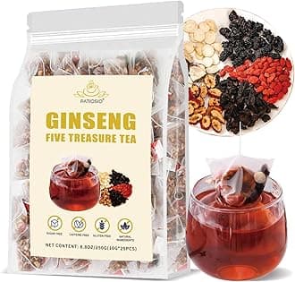 Ginseng Five Treasures Tea - Kidney Tea Wubao Tea, Kidney Cleanse Tea Ginseng Six Treasures Tea, Ginseng Red Date Natural Chinese Herbal Tea Bags for Men Women(250g/10g x25pcs)