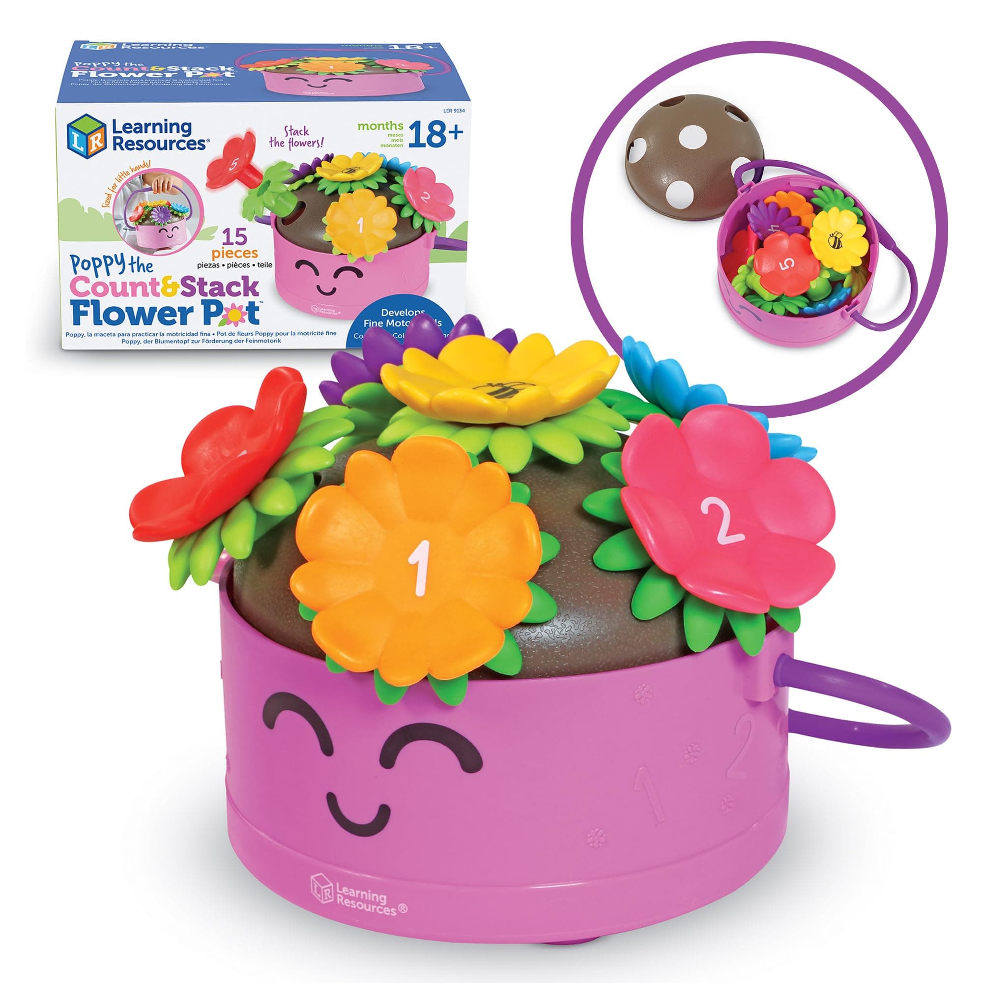 Learning Resources Poppy the Count & Stack Flower Pot, Ages 18+ Months, Fine Motor Skills, Counting and Stacking, Preschool Learning Toy for Toddlers