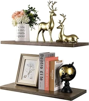 Floating Wall Mounted Shelves Set of 2, Solid Wood Display Ledge Shelves Wide Panel for Bedroom, Living Room, Bathroom, Kitchen, Office, Ebony (23.5" x 11.8" x 1")