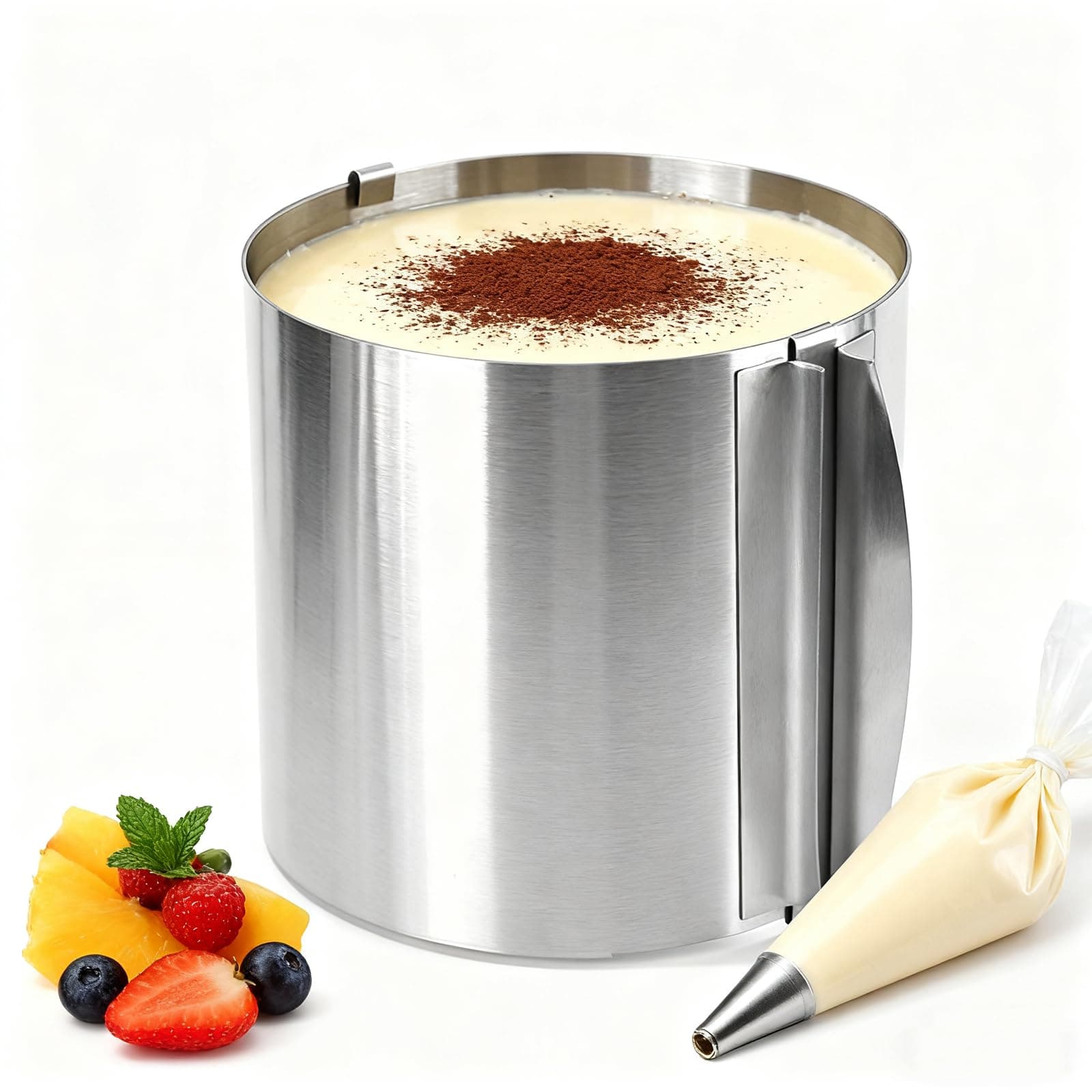 Stainless Steel Cake Ring High 15cm, Adjustable Cake Ring Diameter 16 to 30cm, Stable Baking Rings Bakeware Tool with Precise Scaling Inside