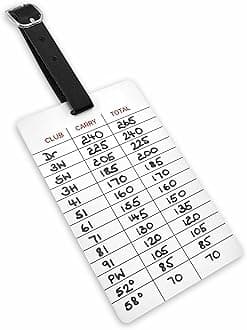 Golf Gapping Chart Bag Tag- Club, Carry & Total Distance Matrix for Full Bag