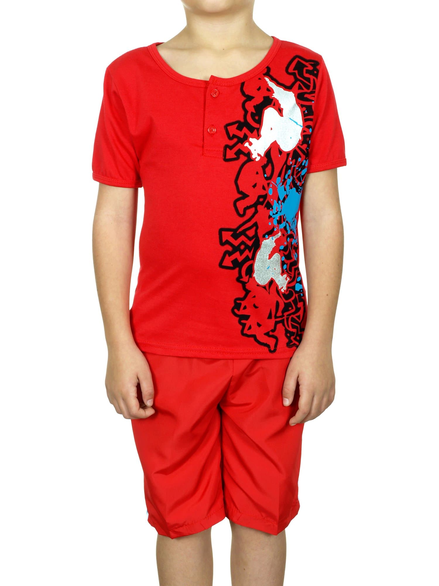 Turtle Bay Two Button Shirt with Shorts Set (4, Red)