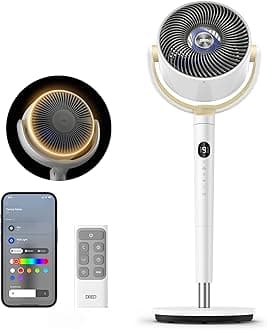 Smart Fan for Bedroom, 120° +120° Omni-Directional Oscillating Fans, 90ft Quiet Pedestal Fan with RGB Light, 9 Speeds, 6 Modes, 20dB, 8H Timer, Wi-Fi/Voice/Alexa, 37-42" Floor Fans with Remote