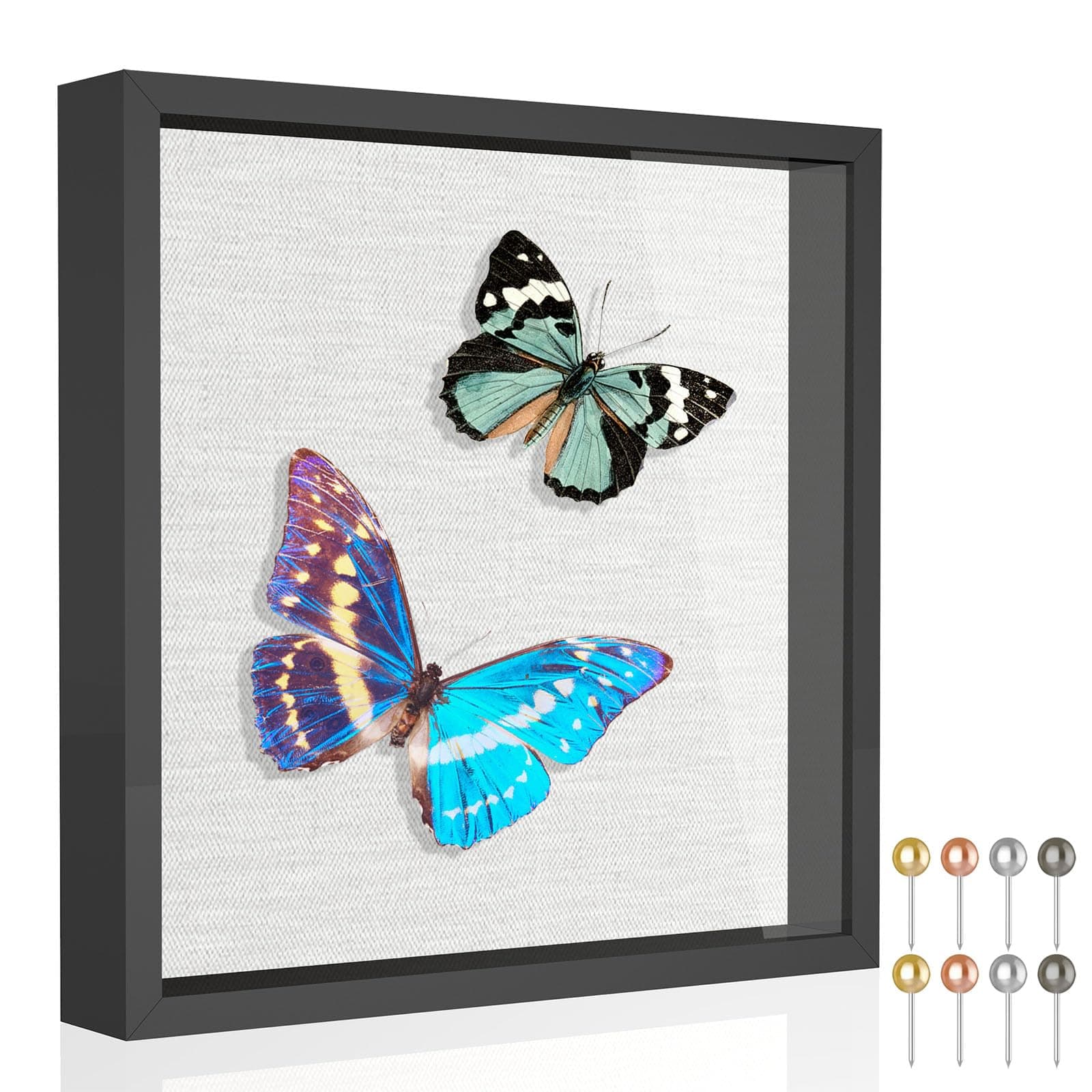 Califortree 11x11 Shadow Box Frame with Soft Linen Back - Metal Push Pins Included, Memory Box Display Case for Memorabilia Flower Awards Medals Wedding Photos, Black