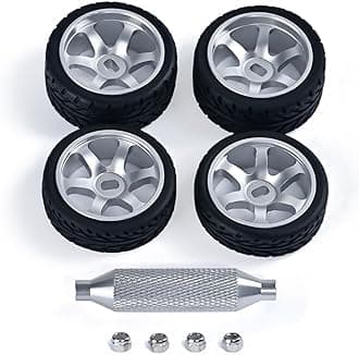 6 Spoke Wheel Rims & Rc Car Speed Tires for 1/28 RC Hobby Model Car, [2*N+2*W] 4 Pcs 20mm Aluminum Alloy Rims for Wltoys K969 K989 P929 AWD XRX AMZ WL DRZ GLA BZ (Silver Speed)