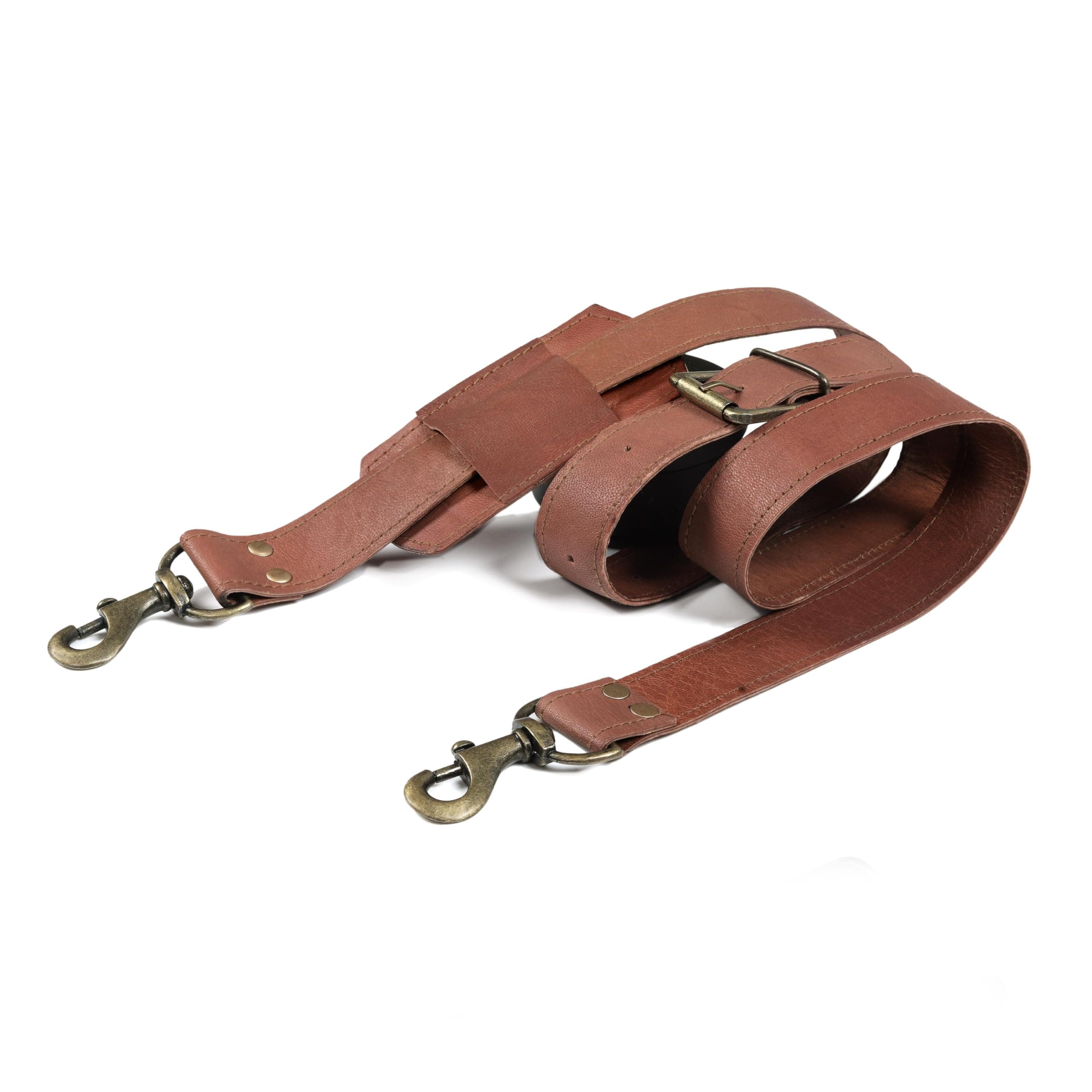 VINTAGE COUTURE Leather Adjustable Padded Replacement Shoulder Strap with Metal Swivel Hooks for Messenger, Laptop, Camera, Duffle Bags & More