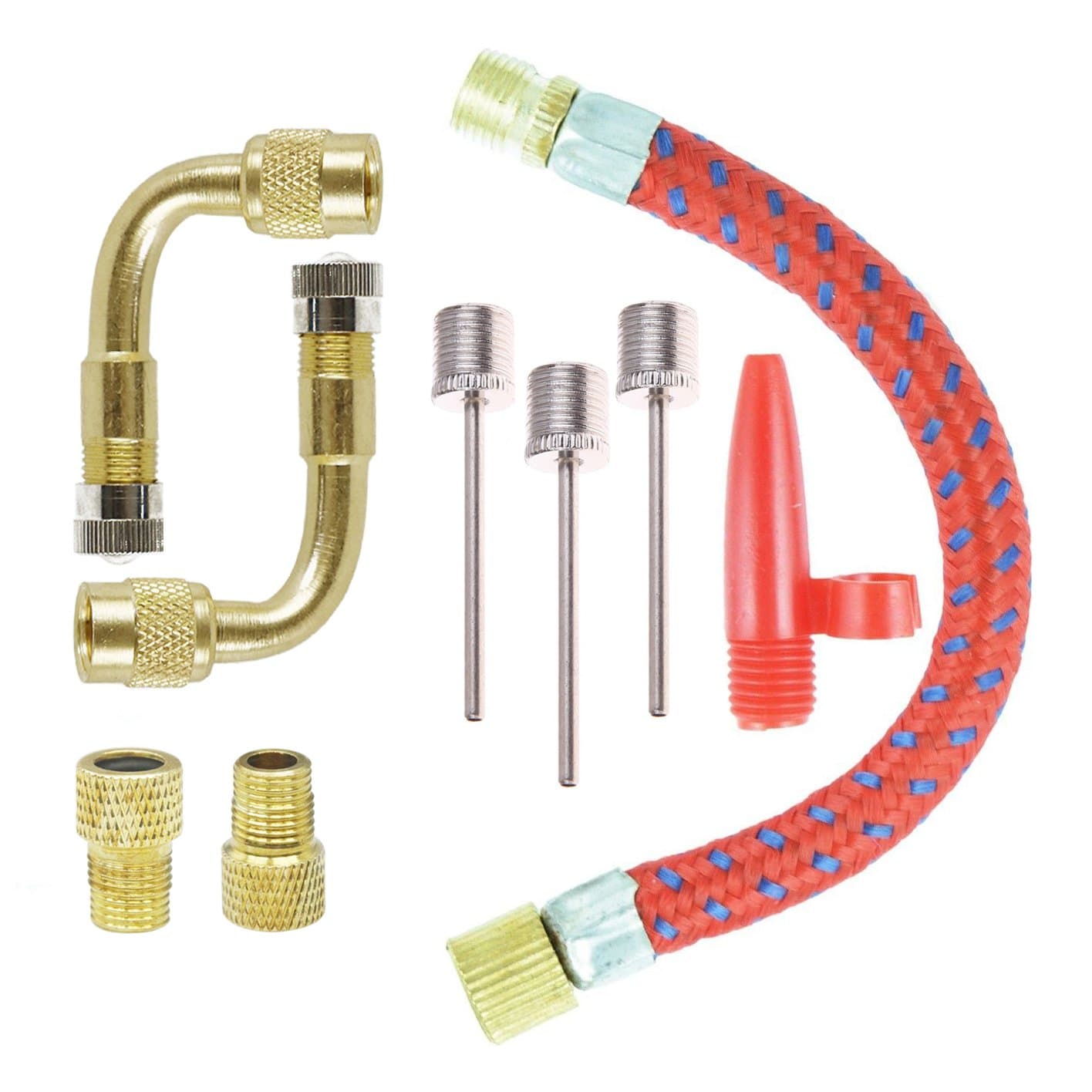 COSORO Inflator Pump Adaptor Set Kit 9 Pieces，Elbow Extender and Valve Converter Pieces and Inflating Needles，Adaptor Set for Football Basketball