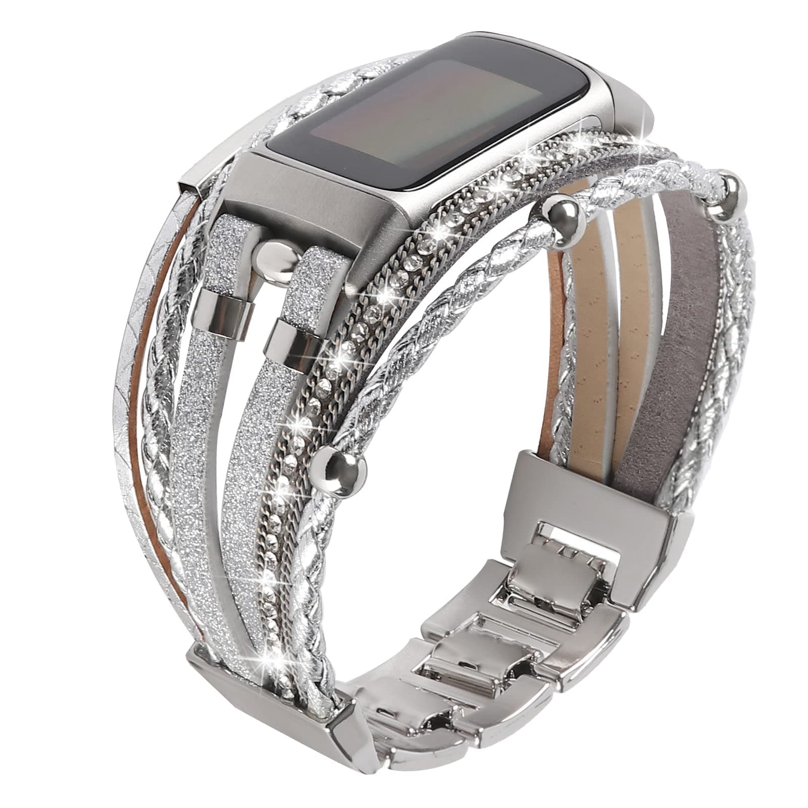 Leather Bands Compatible with Fitbit Charge 6/Charge 5 Bands for Women, Boho Handmade Multilayer Wrap Bracelets Jewelry Strap Replacement for Charge 6/Charge 5 Fitness Tracker