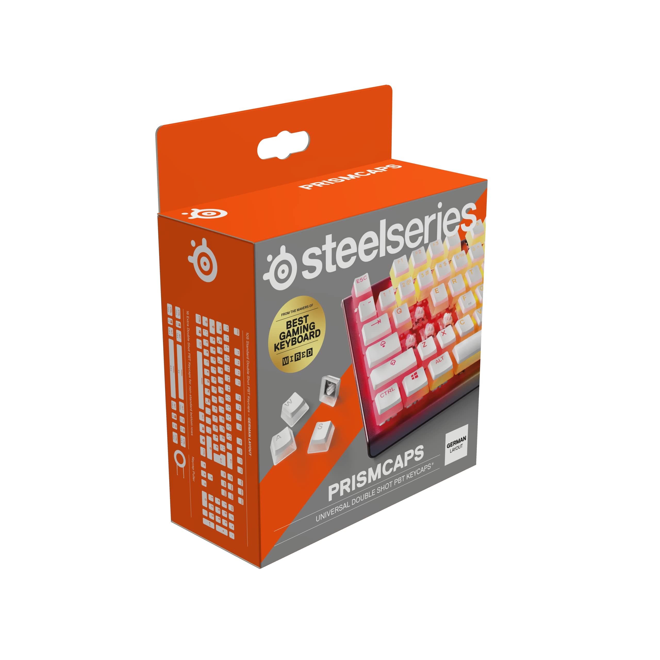 SteelSeries PrismCaps – Double Shot Pudding-style Keycaps – Durable PBT Thermoplastic – Compatible with Most Mechanical Keyboards – MX Stems – White (German Layout)