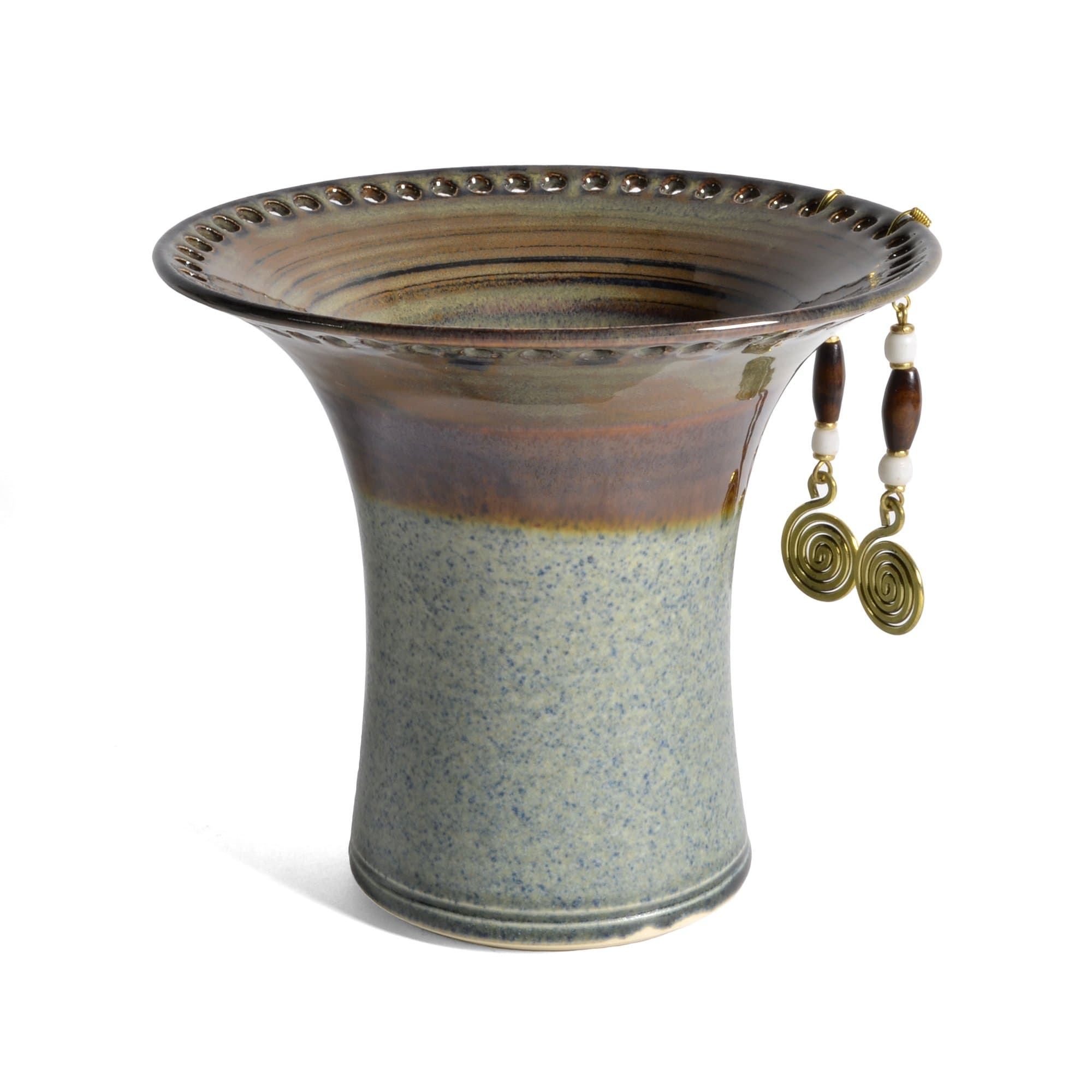 Barb Lund Pottery Earring Holder, Brown/Blue