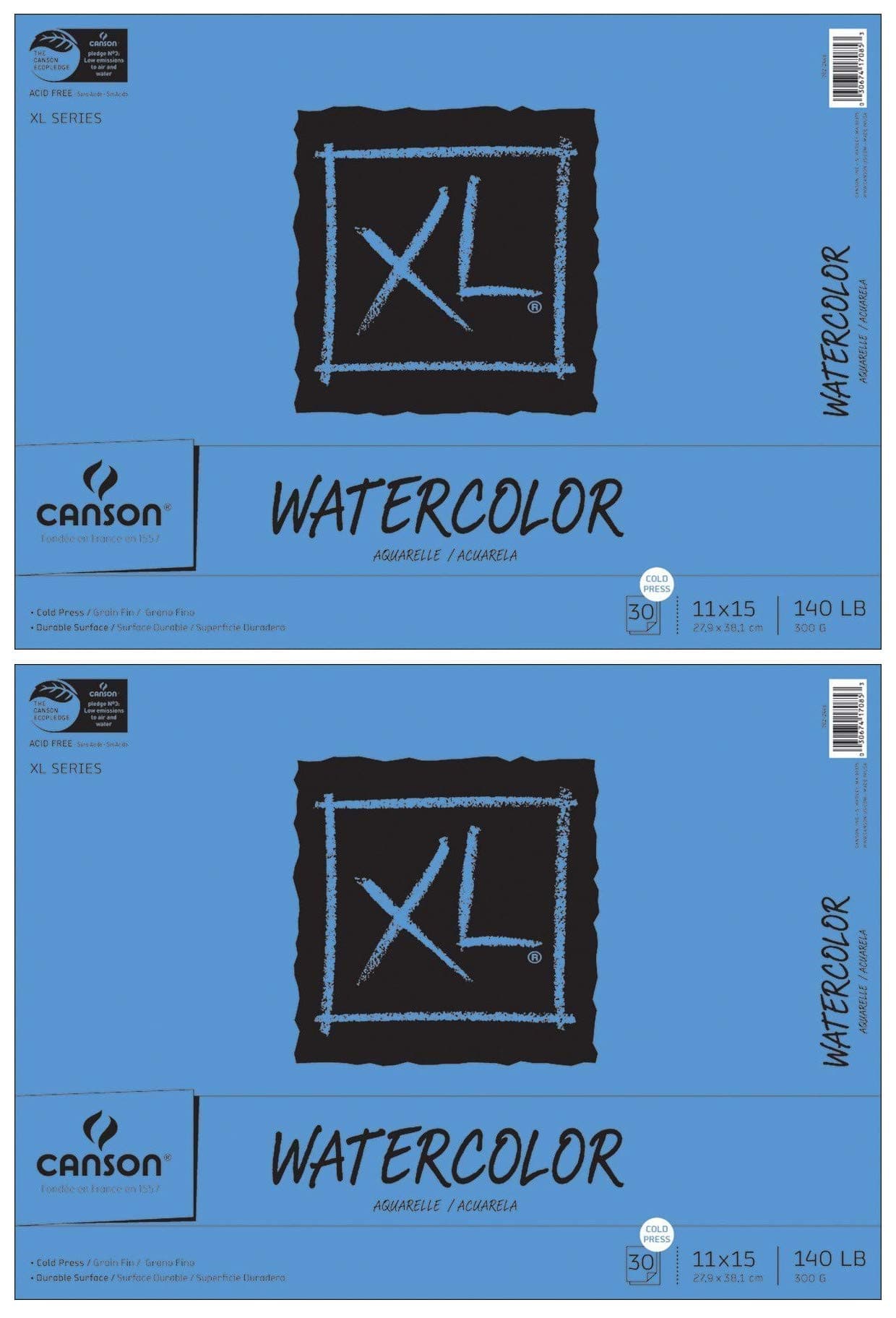 2-Pack Bundle - Canson XL Series - 11 x 15 inch - Cold Press Watercolor Textured Paper Pad, Fold Over, 140 Pound, 30 Sheets Each