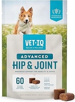 VetIQ Advanced Hip & Joint Chews For Dogs, 60 Count, Chicken Flavored Supplements Made with Glucosamine, Omega 3’s, Chondroitin, MSM & Green Lipped Mussel, Increases Mobility & Maintains Muscles