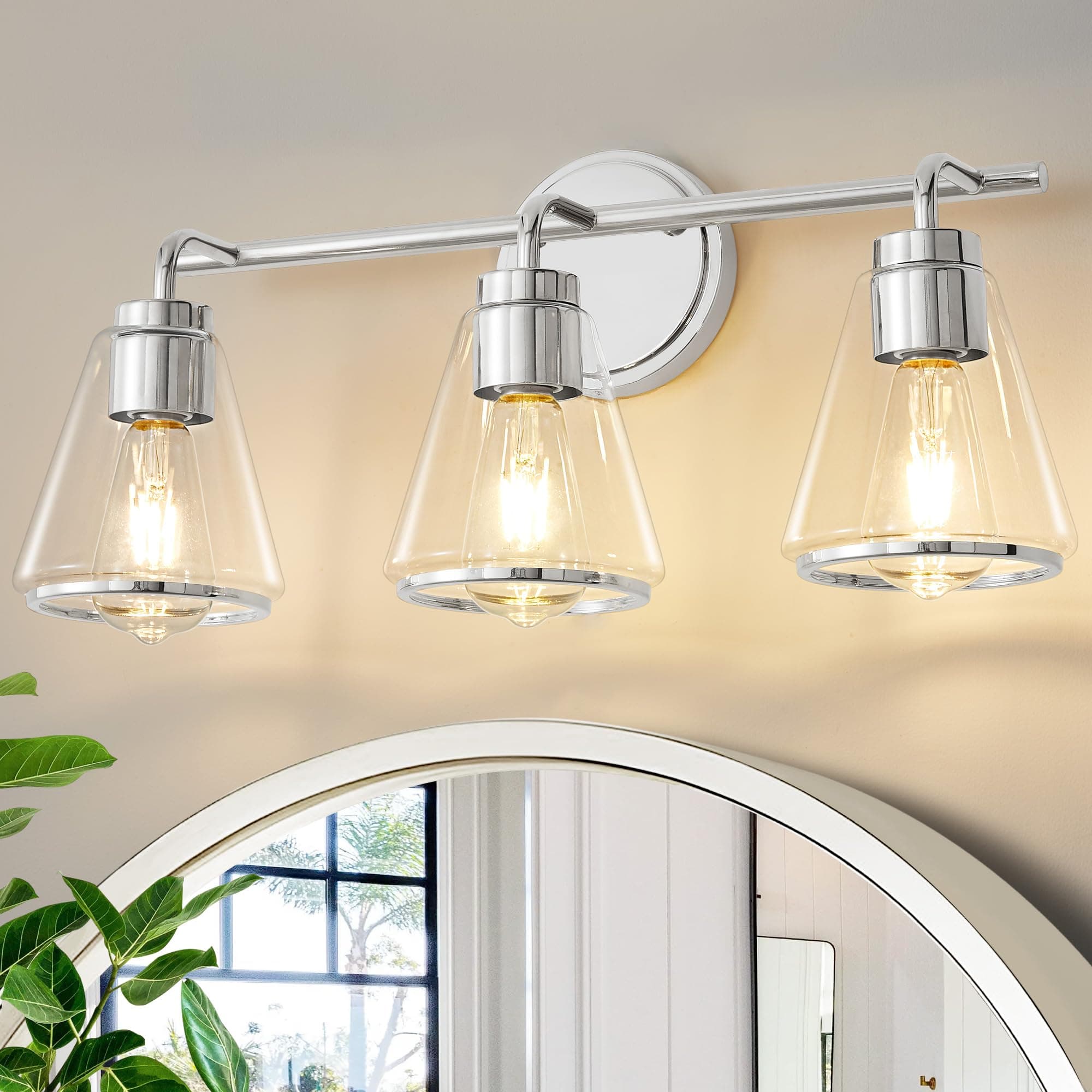 Bathroom Vanity Light - 3 Light Over Mirror Lighting Fixture with Clear Glass Shade, 22 inch Modern Wall Sconce, Polished Nickel