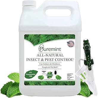 - Puremint Insect & Pest Control, Powerful & Natural 5% Peppermint Oil Spray for Ants, Spiders, Bed Bugs, Dust Mites, Roaches and More - Indoor and Outdoor Use, 128 fl oz Gallon