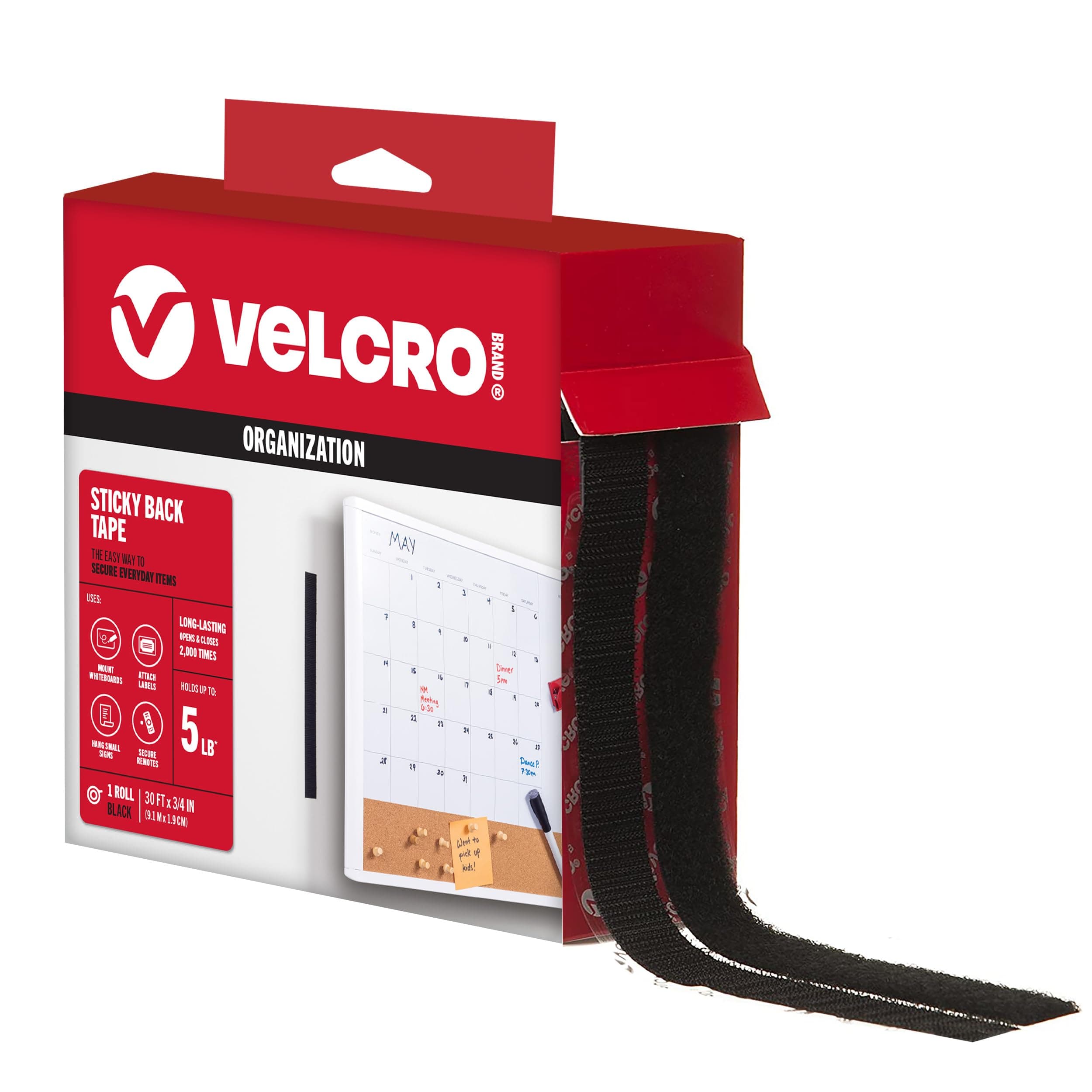 VELCRO Brand – 30 ft Sticky Back Hook and Loop Fasteners – Peel and Stick Permanent Adhesive Tape Keeps Classrooms, Home, and Offices Organized – Cut-to-Length Roll | 3/4 in Wide | Black, (91137)