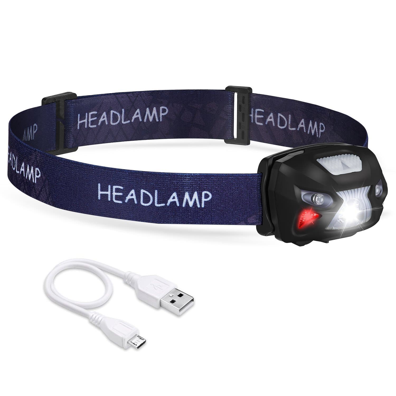 LED Headlamp Flashlight Rechargeable Headlights USB Rechargeable LED Head Torch - Super Bright, Waterproof, Lightweight & Comfortable - Headlamp Perfect for Running, Walking, Camping, Reading, Hiking, Kids, USB Cable Included