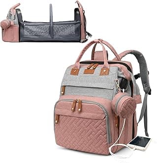 Baby Diaper Bags with Changing Station, Waterproof Diaper Bag Backpack for Moms Dads with USB Charging Port, Baby Shower Gifts, Large Capacity diaper backpack, Grey Pink