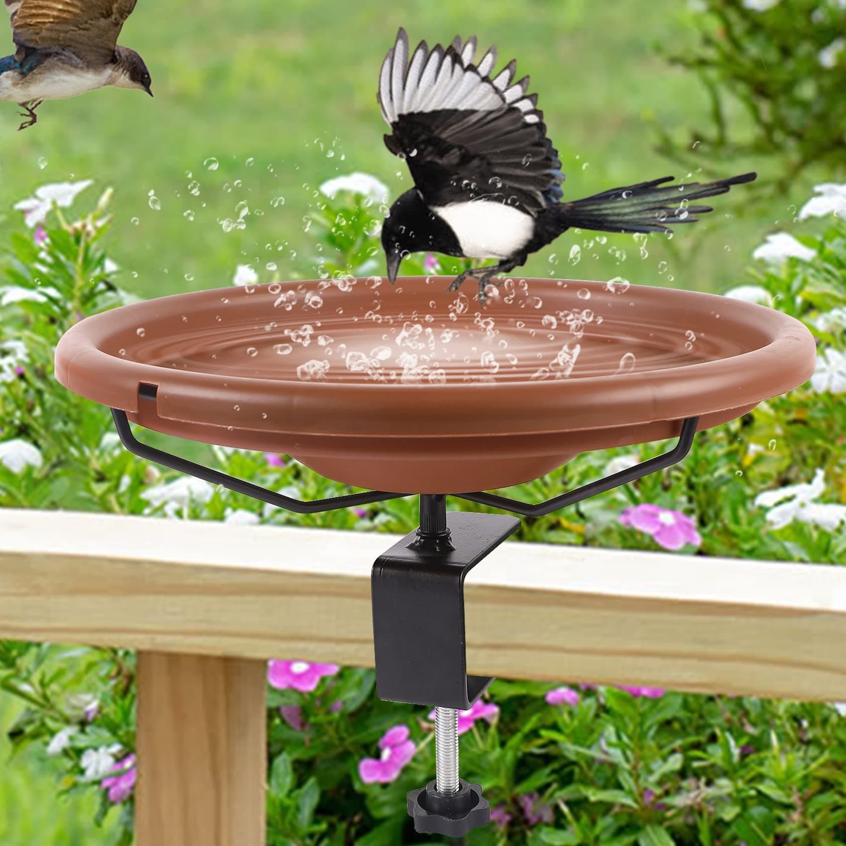 Bird Bath Deck Bowl Spa Mount Bird Bath Unheated with Lightweight Detachable, Adjustable Heavy Duty Sturdy Steel, Great for Attracting Birds