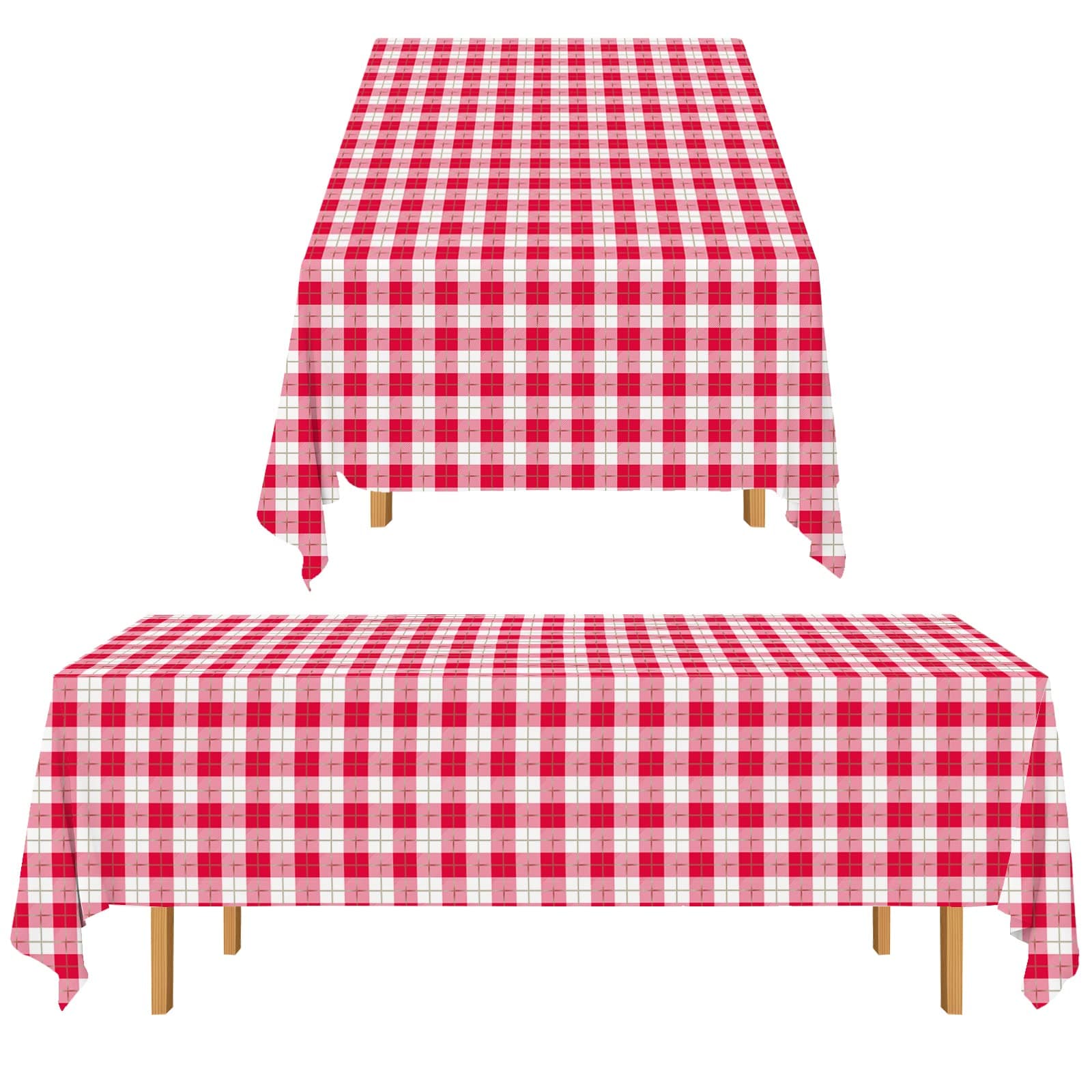 Gatherfun 3PCS Red White Gingham Rectangular Waterproof Tablecloth 54X108Inch Disposable Plastic Table Cover with Gold Stamping for Easter Picnic Barbecue Kitchen Holiday Birthday Party