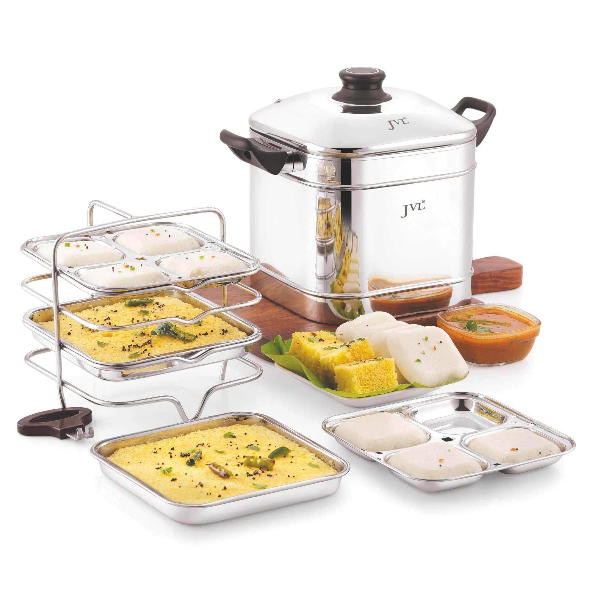 JVL Triply Base Square Shape Idly and Dhokla Maker (4 Idly & Steamer Plates)