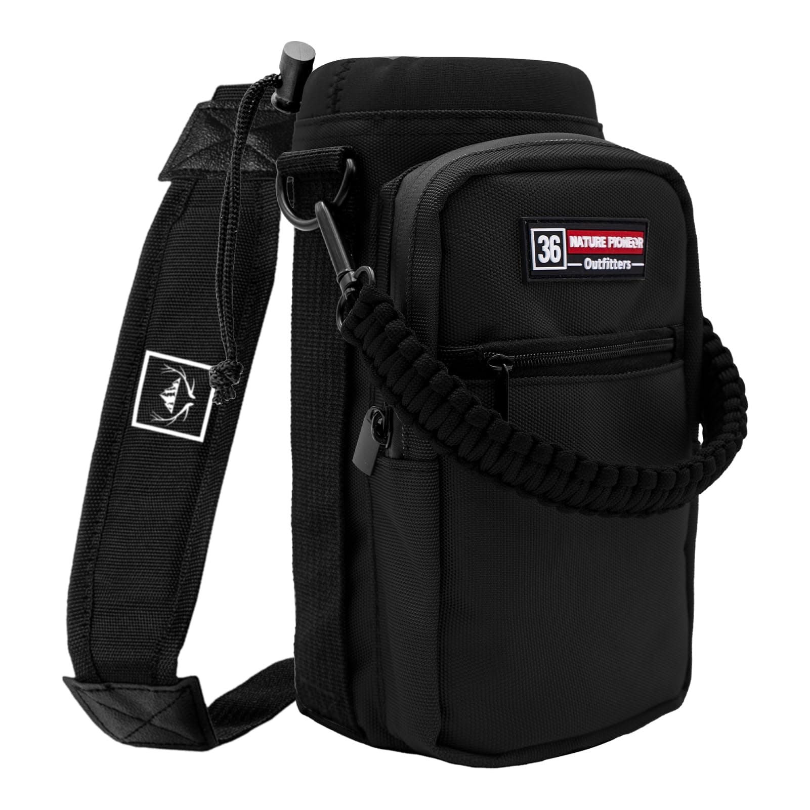 NATURE PIONEOR Water Bottle Holder with Adjustable Strap - 26/32/36/40/46/64oz Insulated Water Bottle Sling Carrier with Paracord Handle & 2 Pockets, Outdoor Sports, Hiking, Camping, Gym